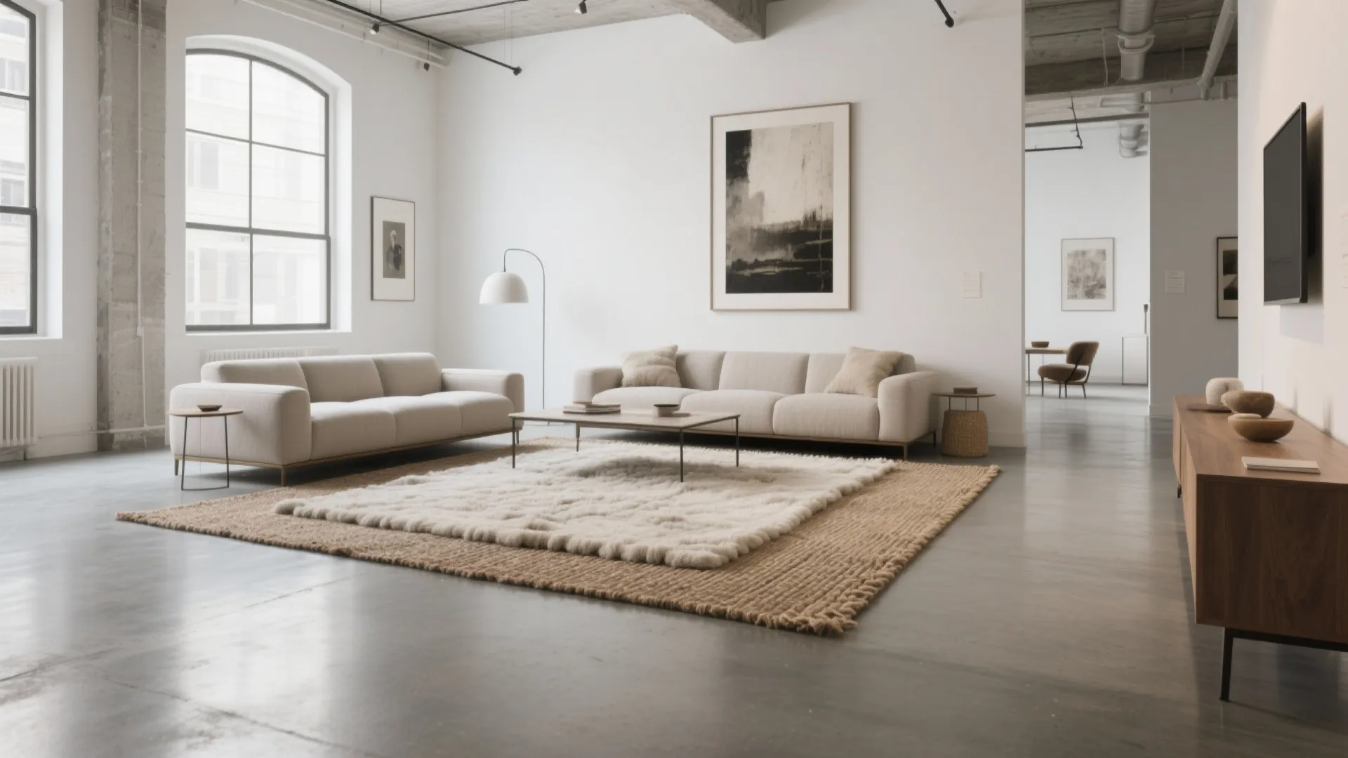 Polished Concrete With Layered Rugs