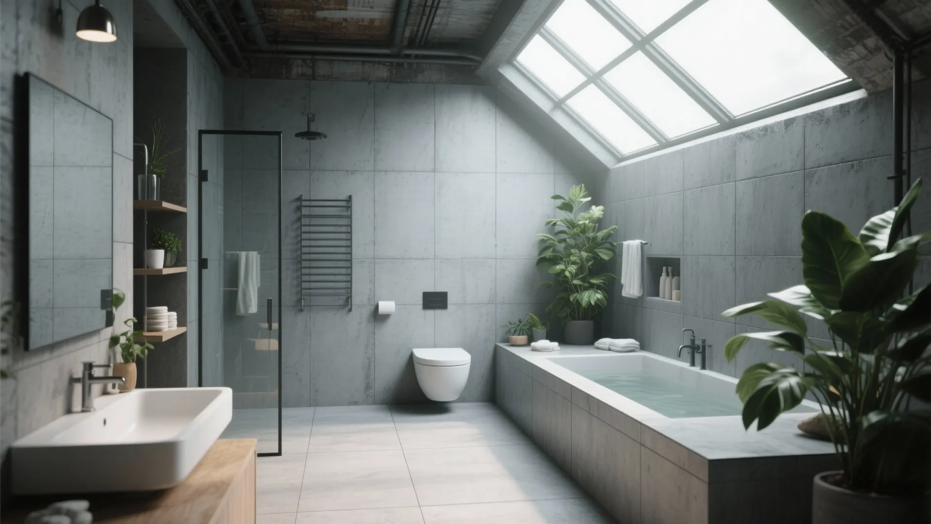 3. Large Format Concrete-Look Tiles