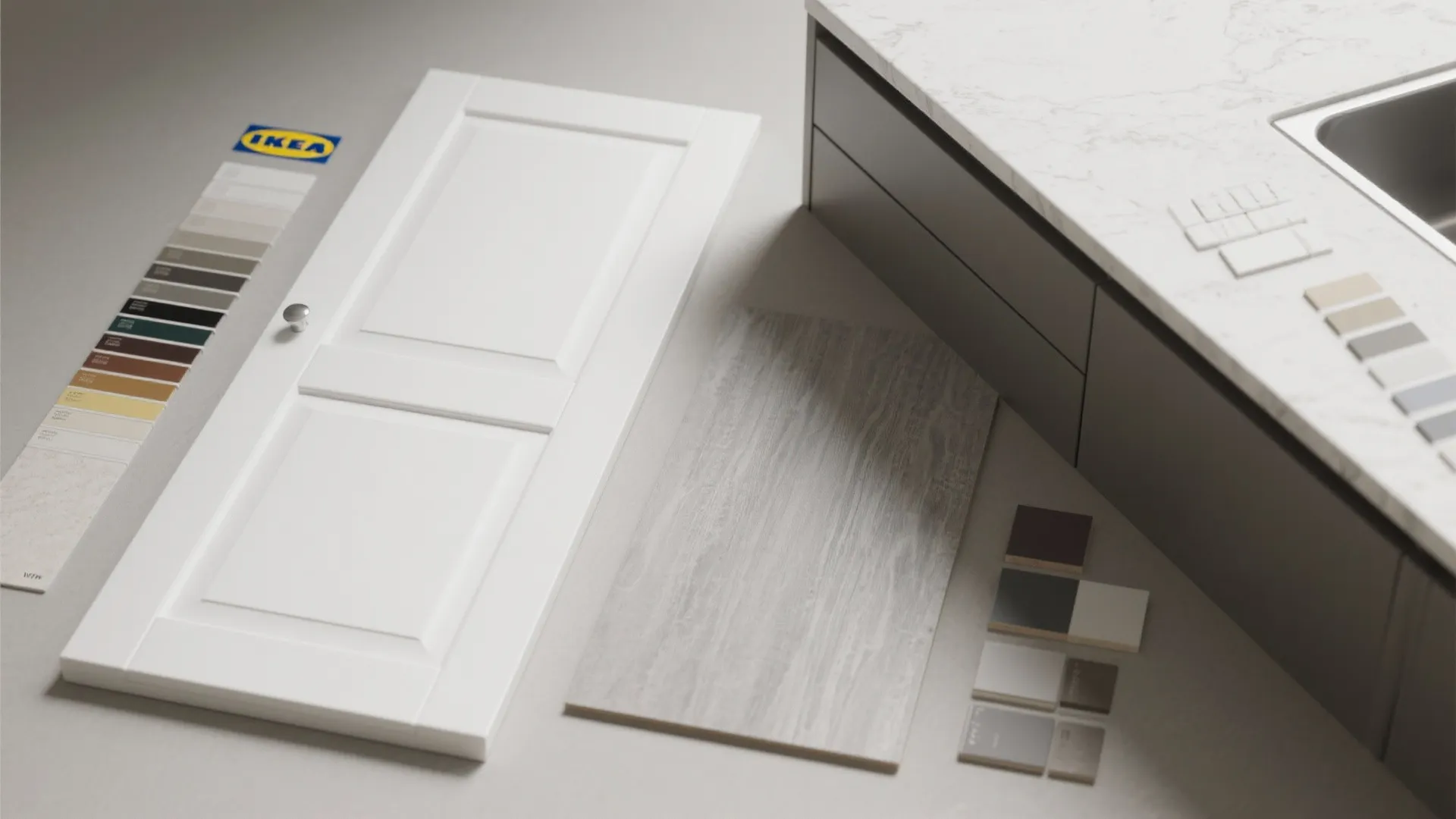 2. All-white cabinets with concrete-look gray island countertop