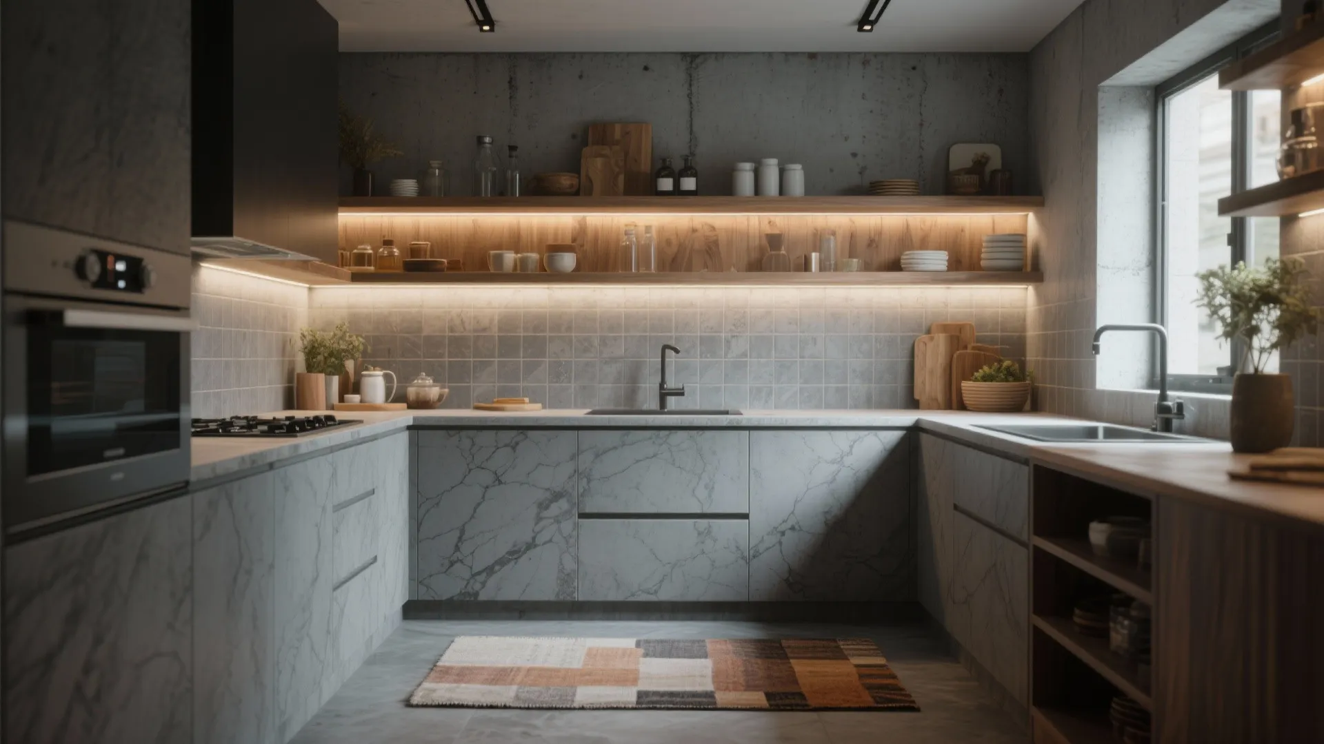 4. Concrete-Look Gray Tiles with Subtle Veining