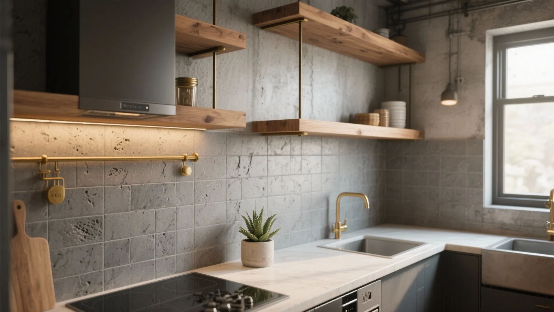 2. Textured Concrete-Look Tiles for Industrial Warmth