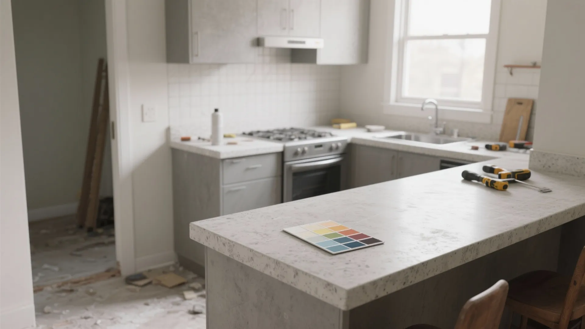 2. Thin concrete overlays on existing counters