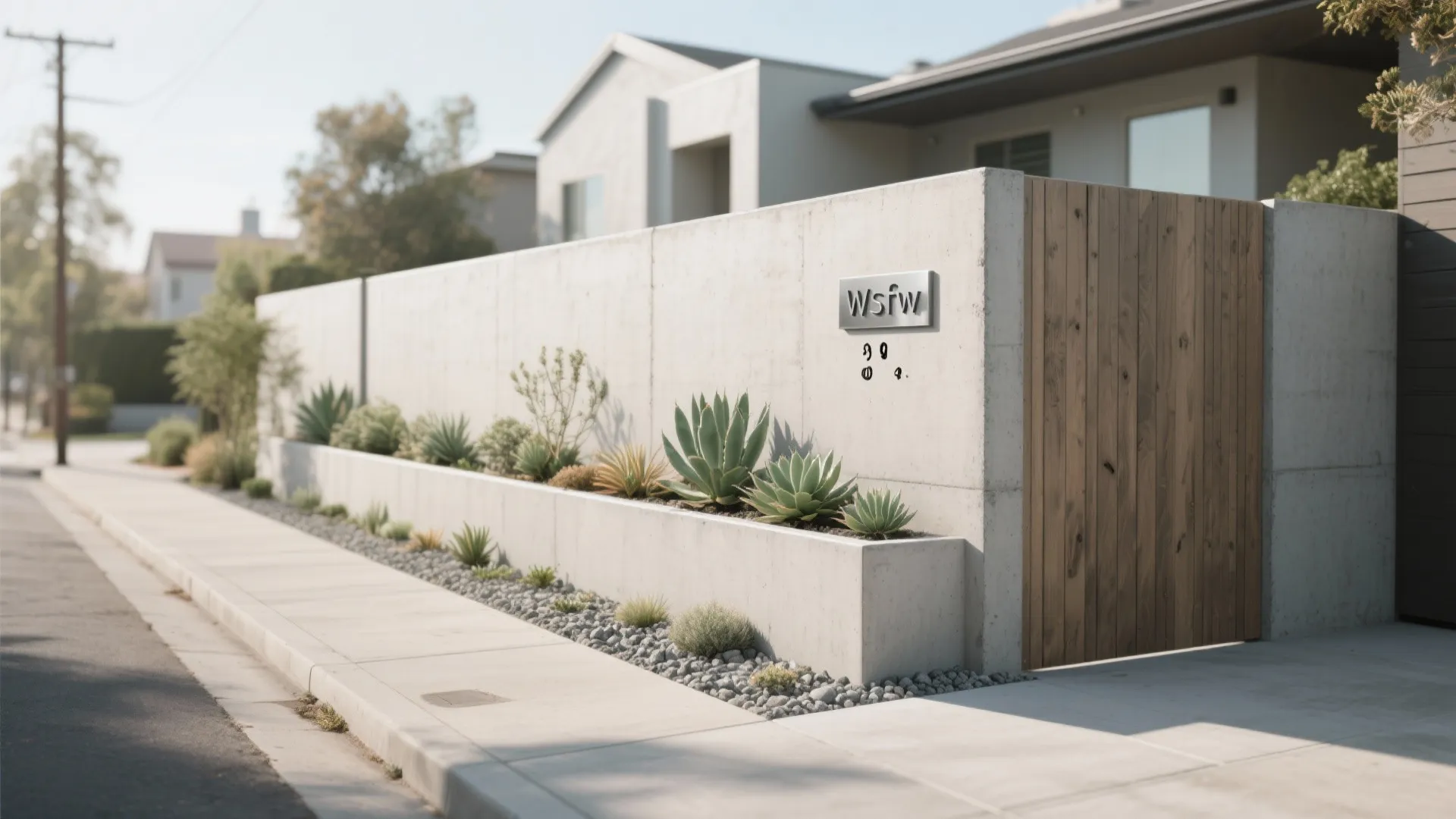 Minimal Concrete Wall with Integrated Planters