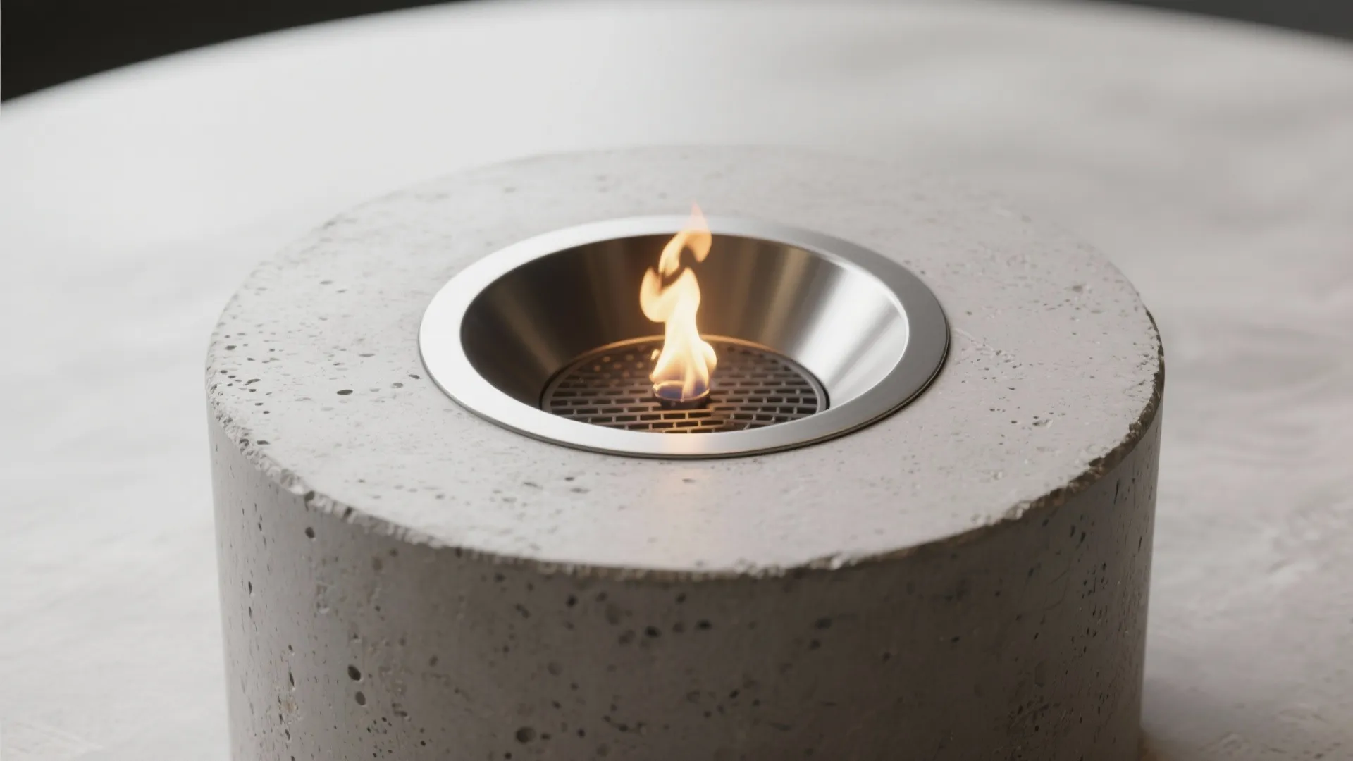 4. Concrete puck with embedded bowl — minimalist and durable