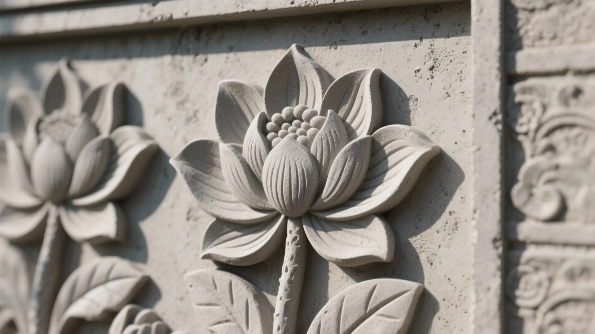 Textured Concrete Relief with Flower Motifs