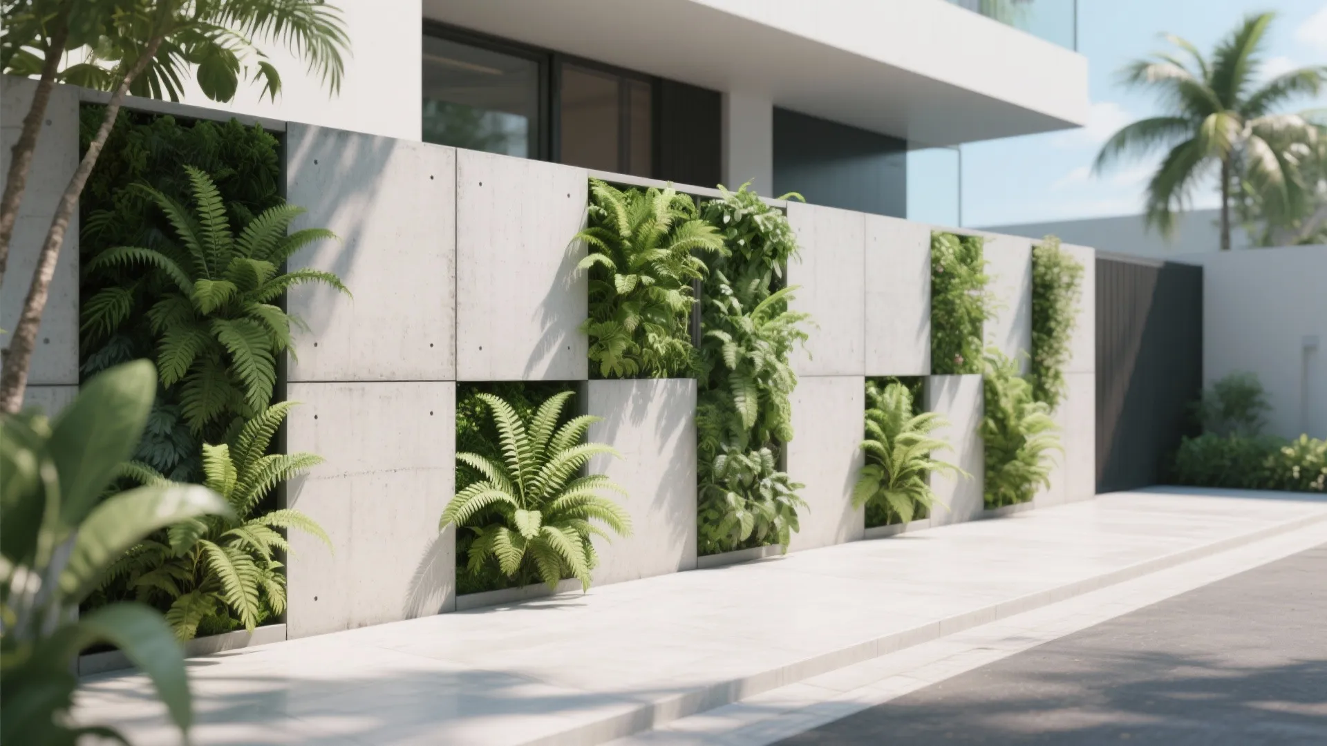 2. Modern Concrete Panels with Vertical Garden