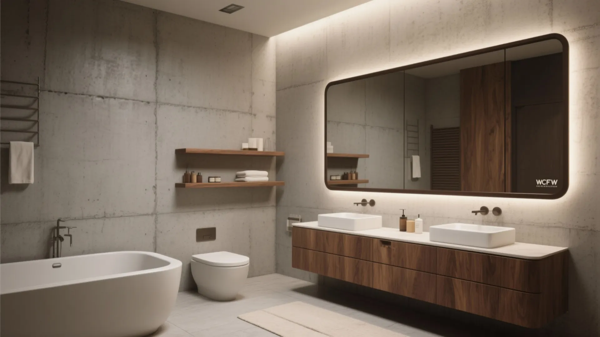 4. Concrete-grey surfaces with walnut or espresso details