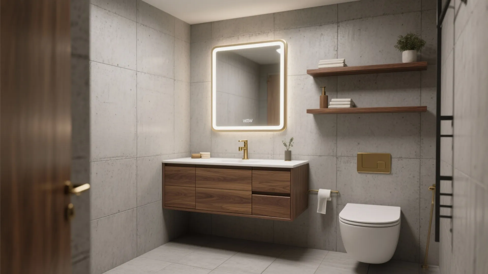 Concrete Tiles + Warm Wood Accents