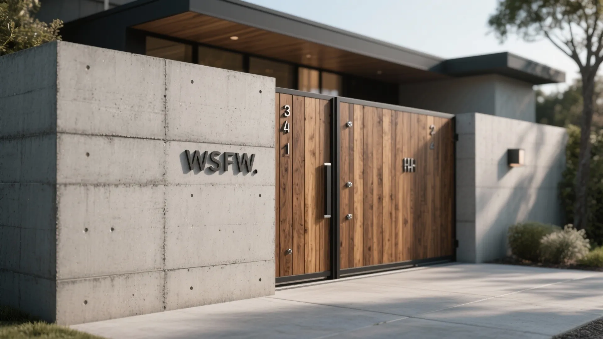 4) Textured Concrete with Warm Wood Accents