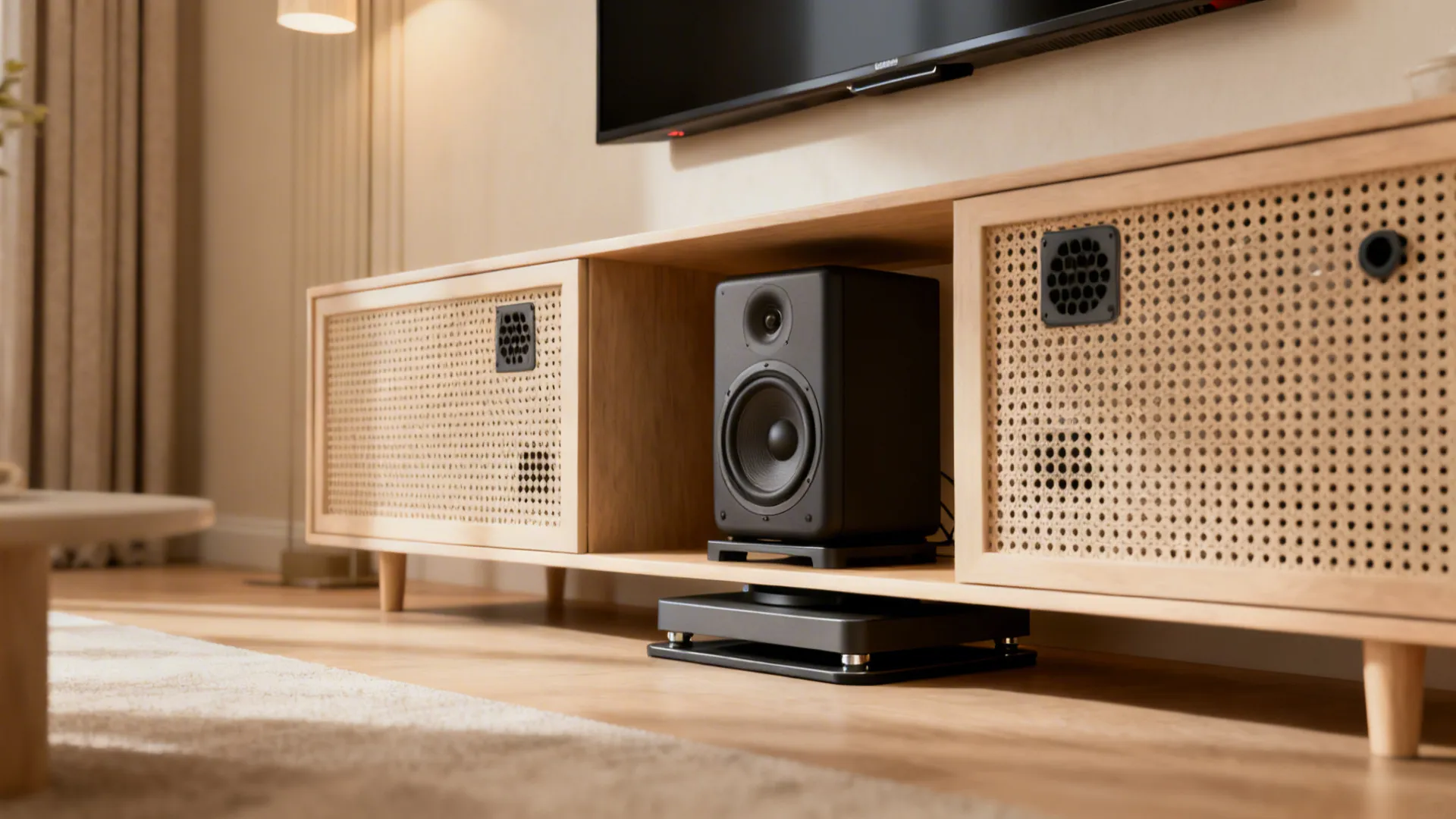 4. Inside a media console with acoustic ports