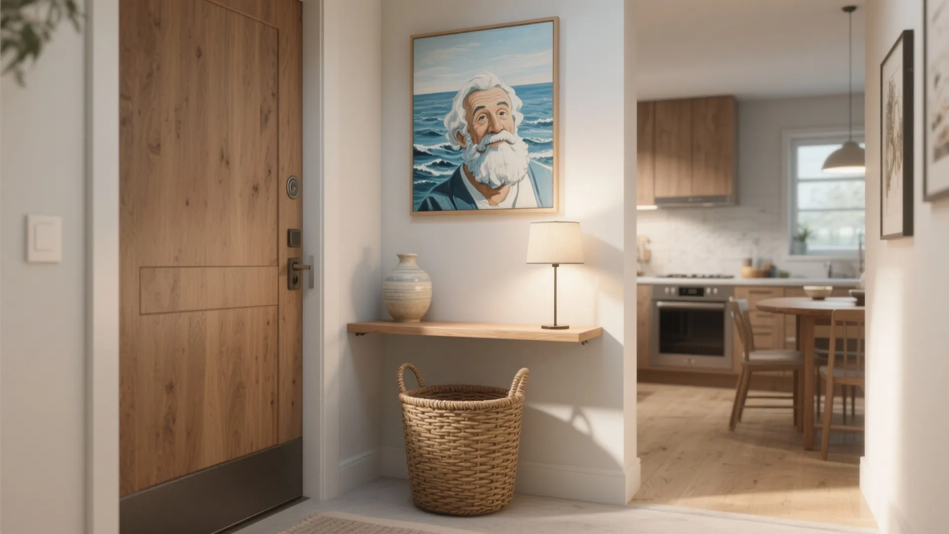 3. Anchor a painting above a compact console or floating shelf