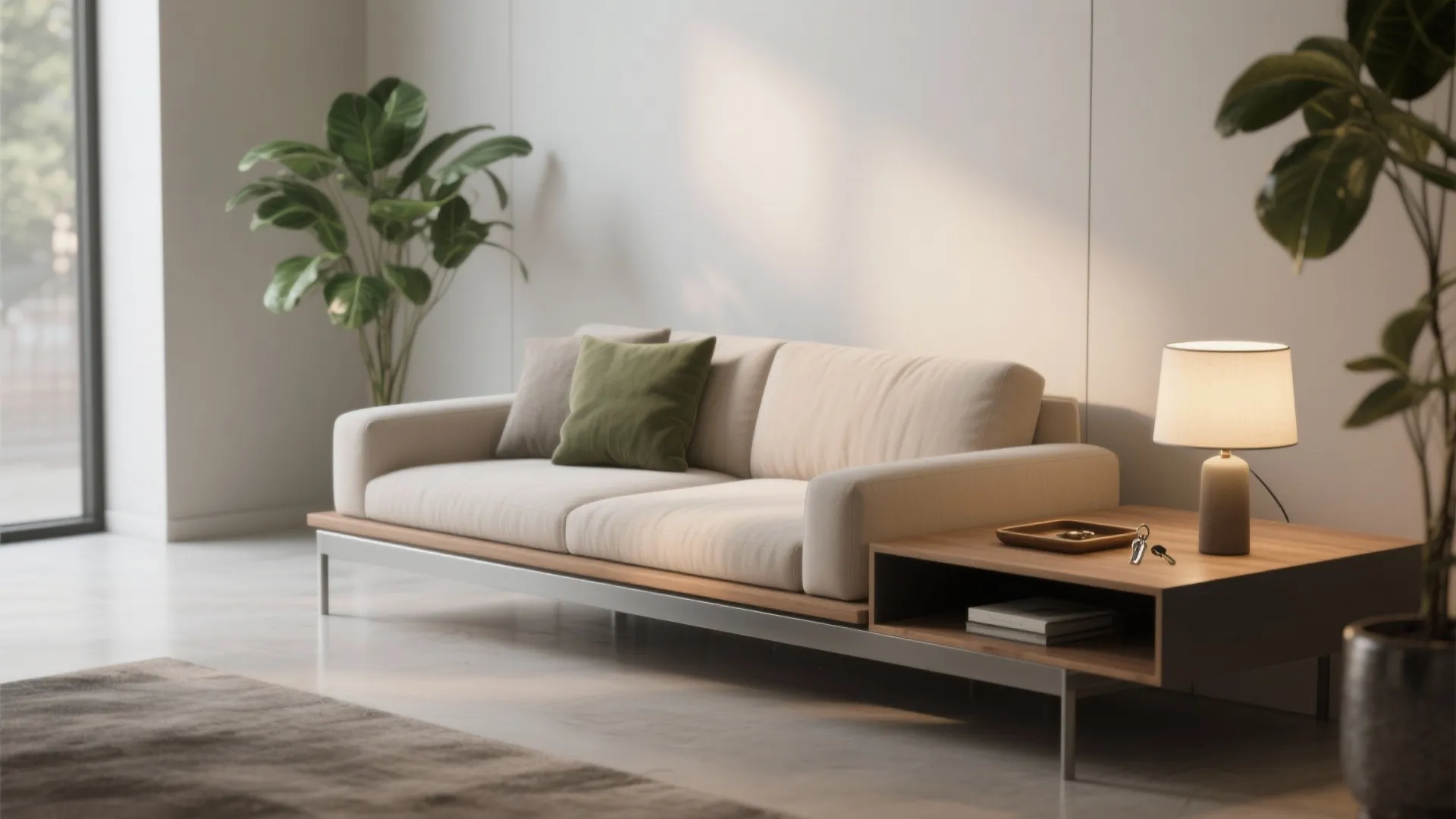 3. Use a narrow console or shelf behind the sofa