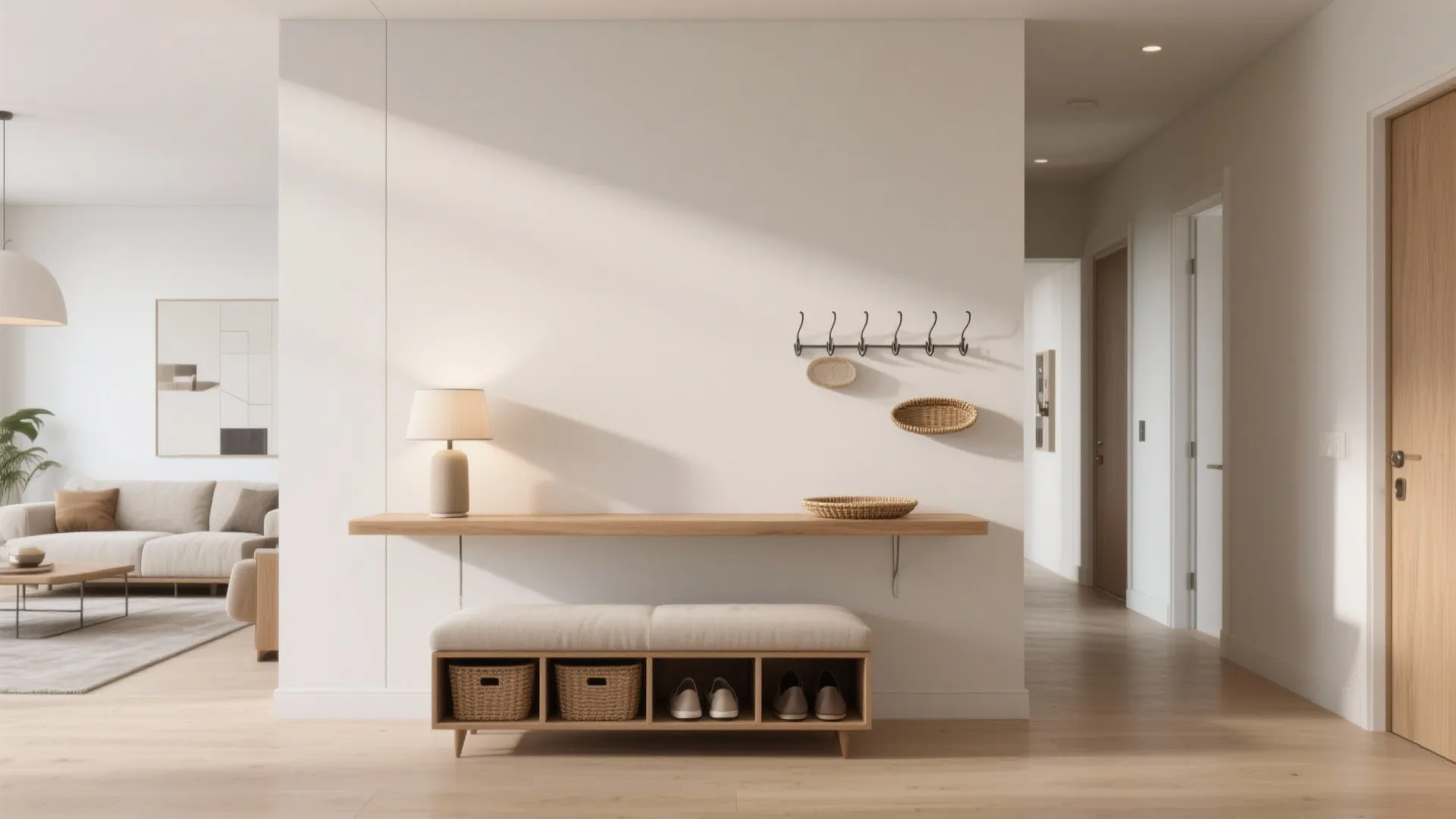 Half-Height Console Wall with Bench Storage