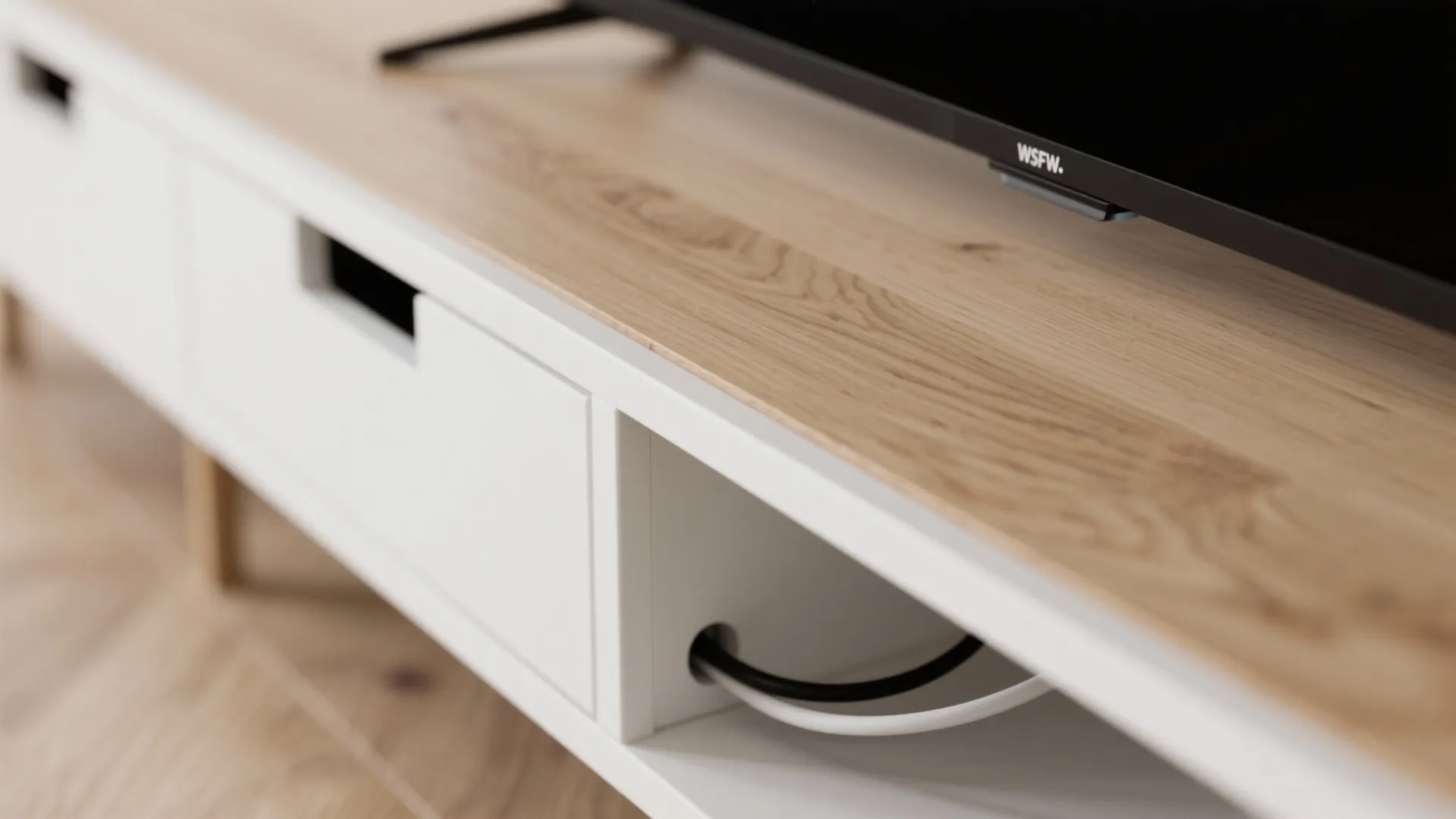 Minimalist floating console with hidden storage