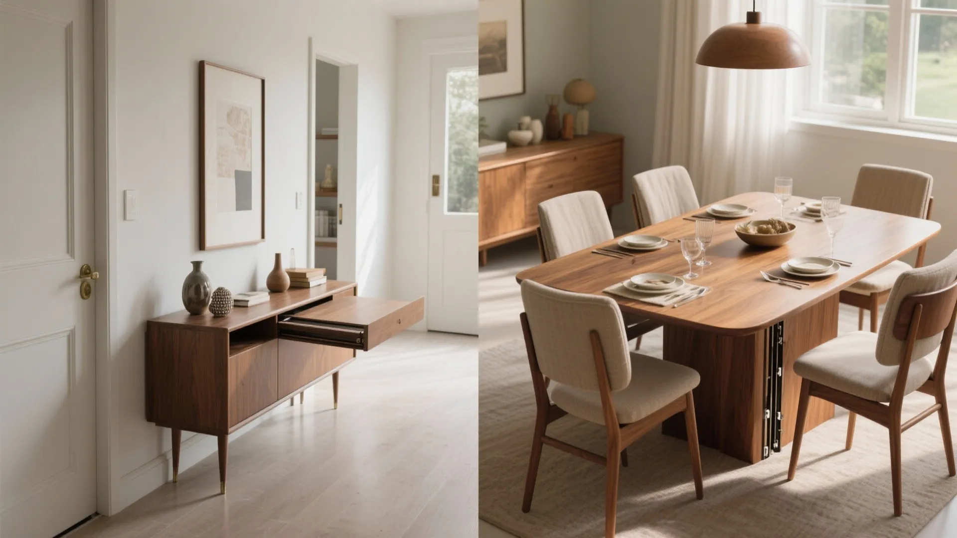 2. Narrow extendable console that converts to a table