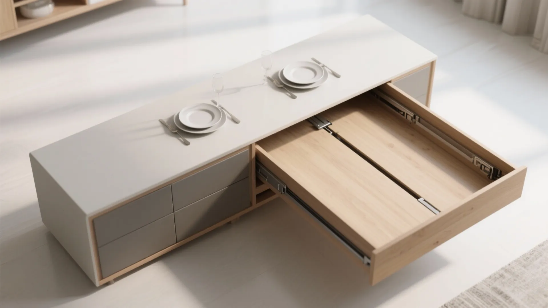 3. Narrow console that converts to a dining table