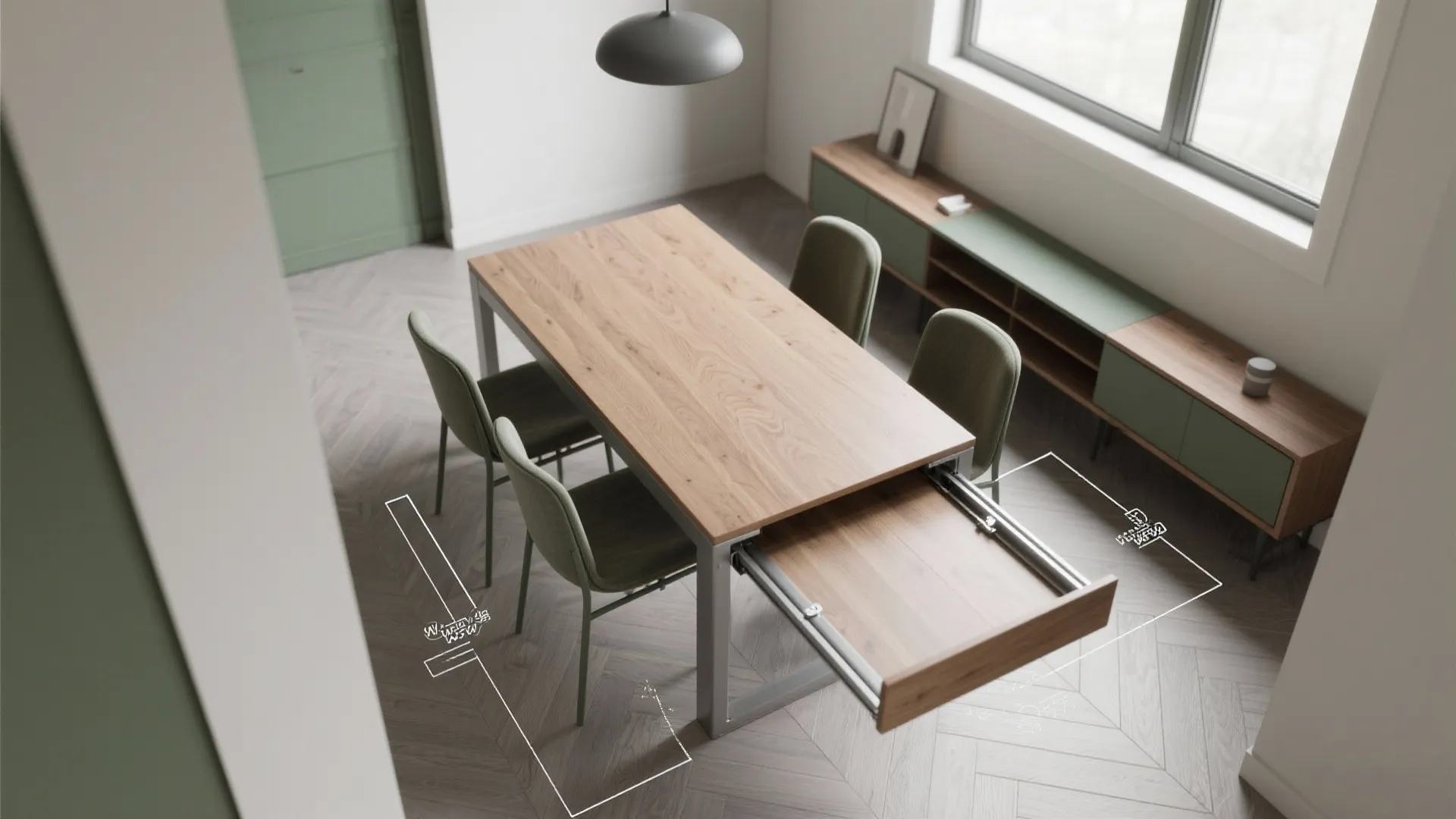 3. Narrow console table that converts into dining