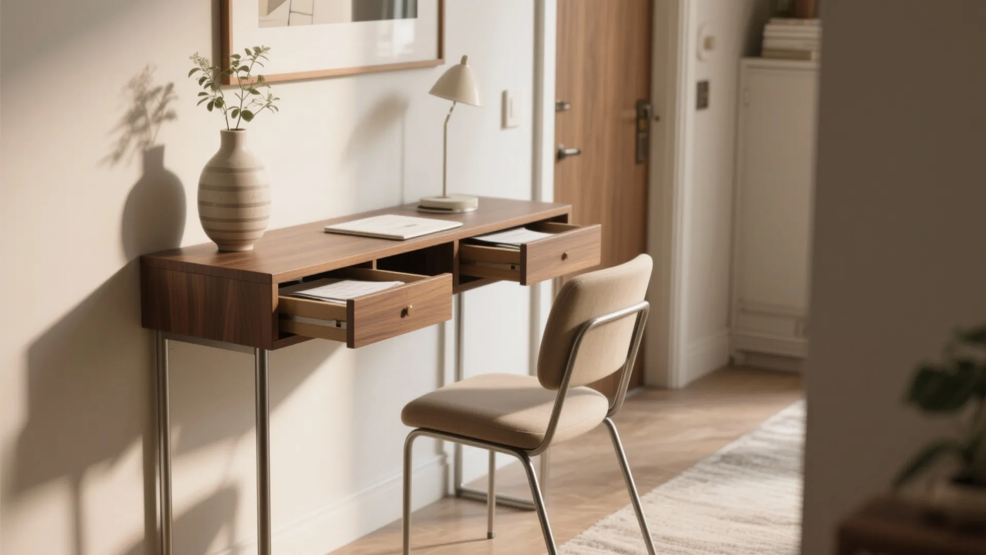 2) Convertible console-to-desk