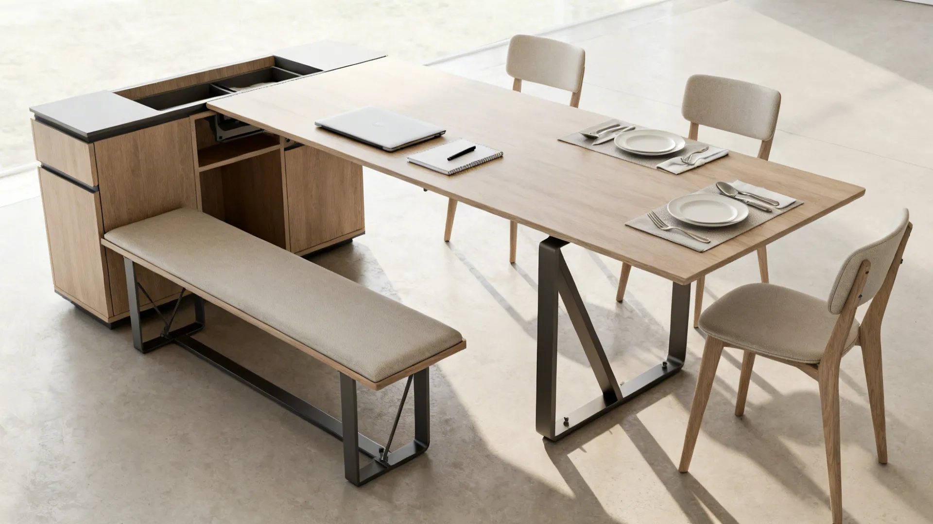 5. Convertible console-to-table with mixed seating