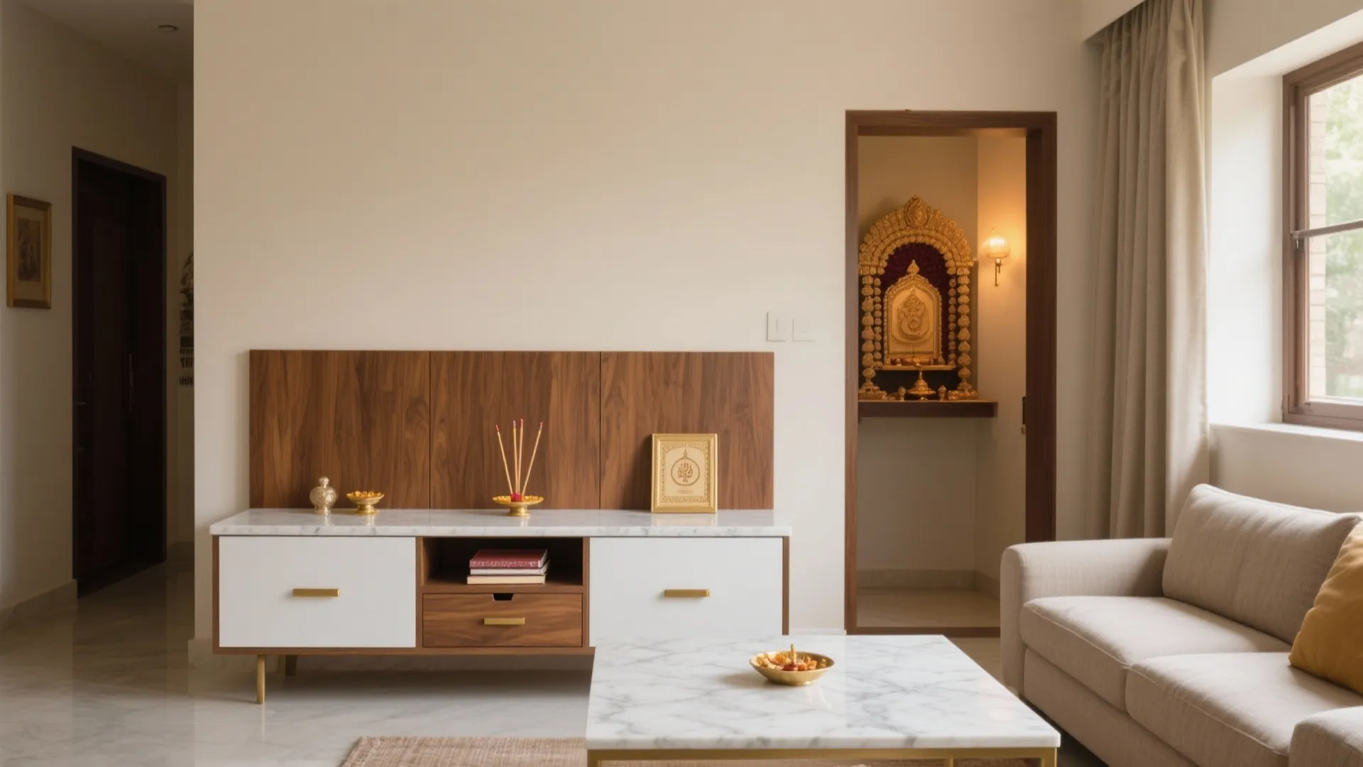 Half-Height Storage Console as Pooja Divider