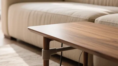 Modern Living Room Coffee Table with Wood & Fabric Details