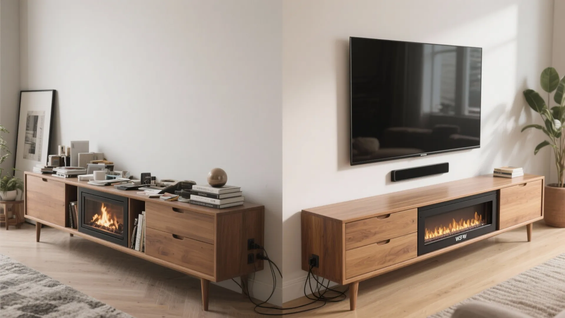5. Multi-purpose console with hidden fireplace