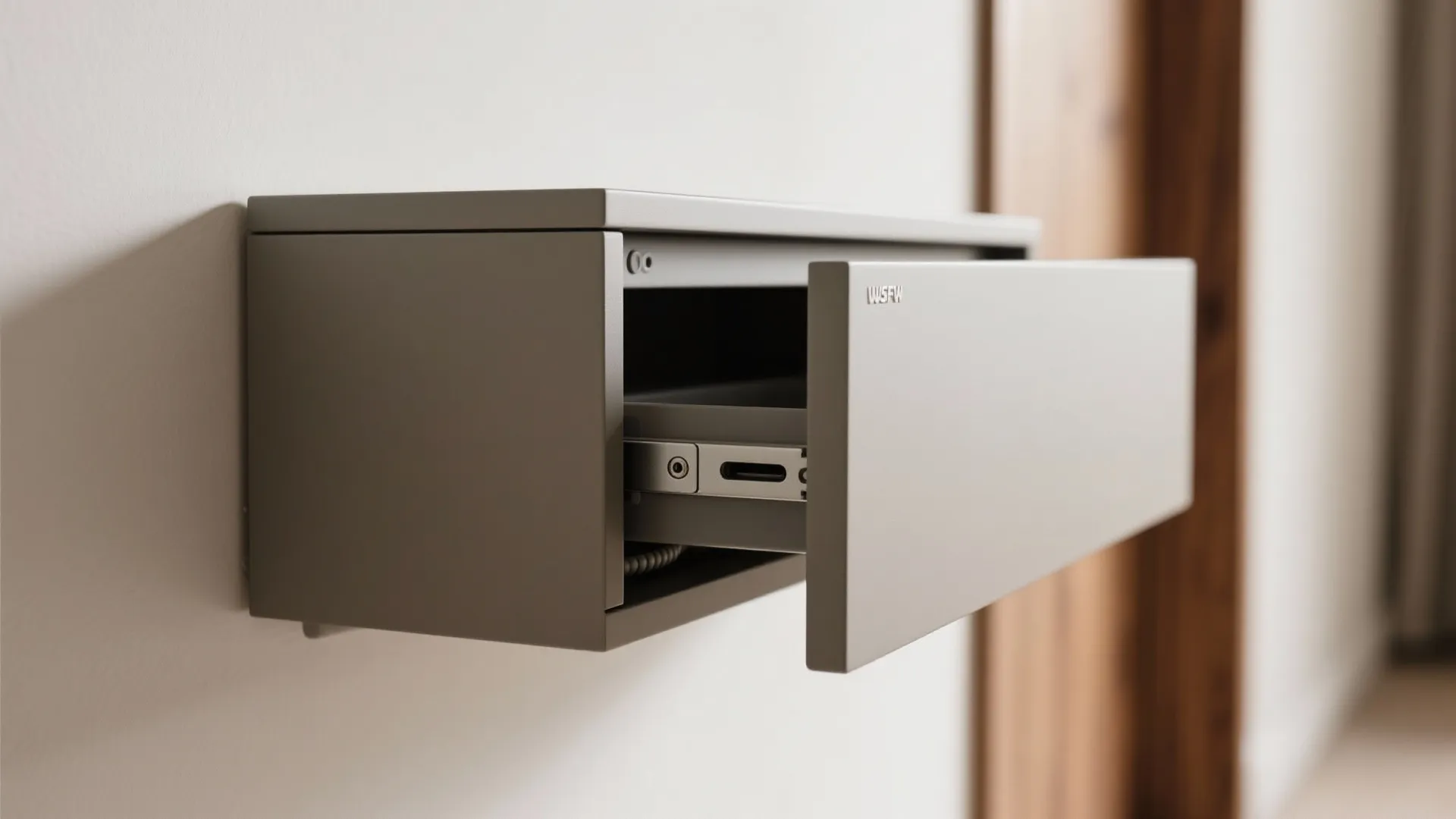 Minimal floating console with hidden storage