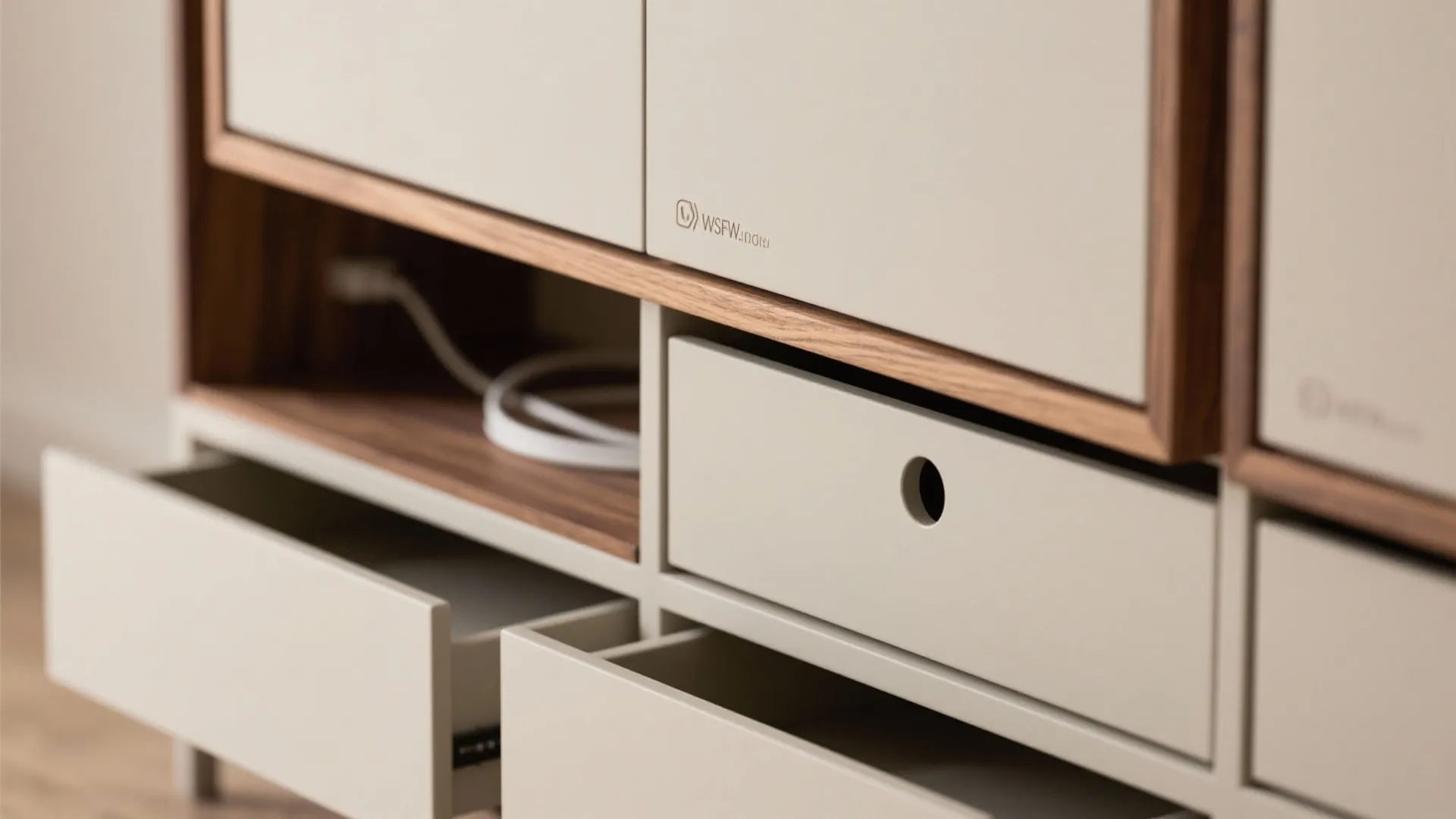 Minimalist storage for the living-dining core