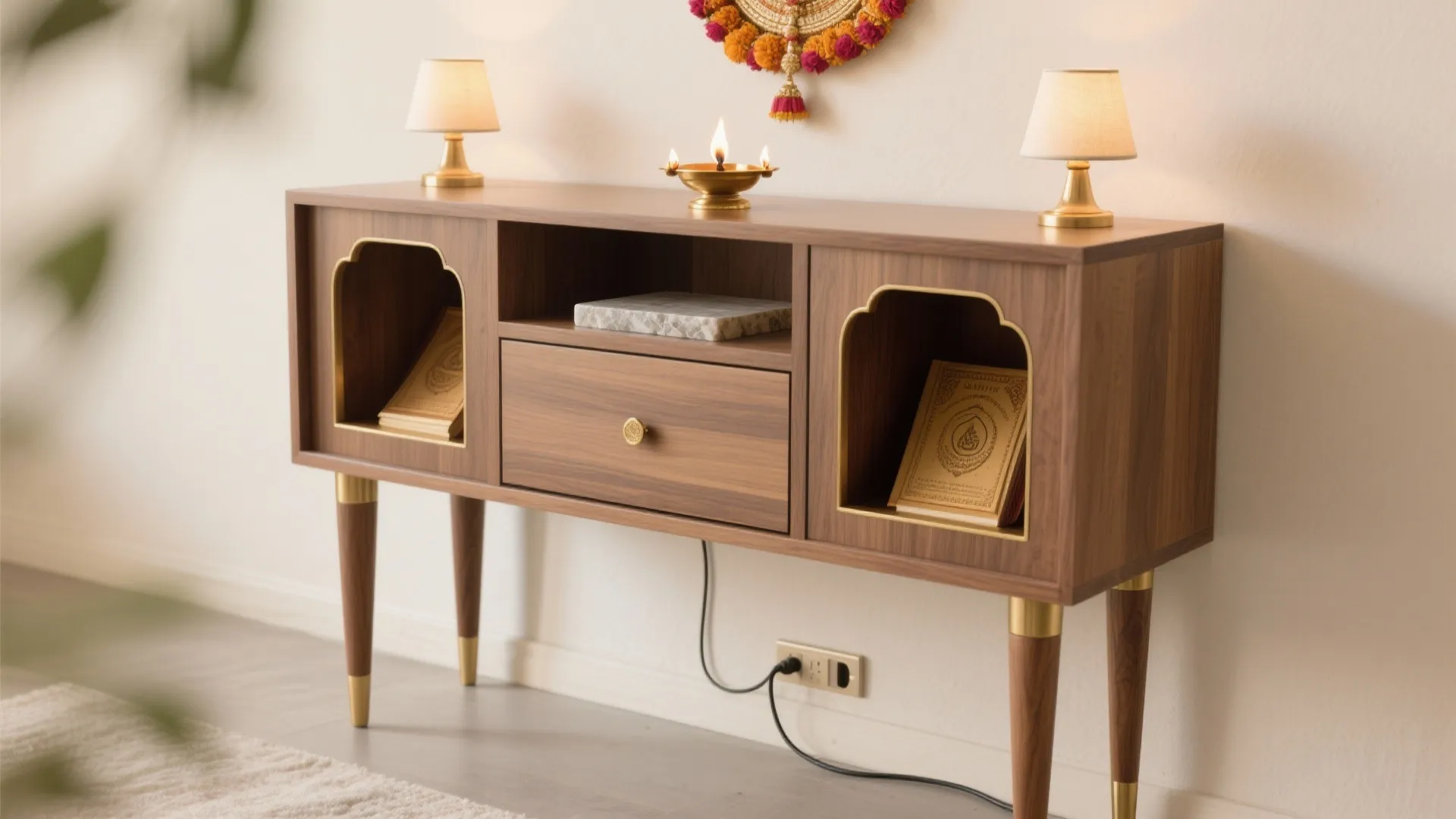 Freestanding Console-Style Mandir With Side Niches