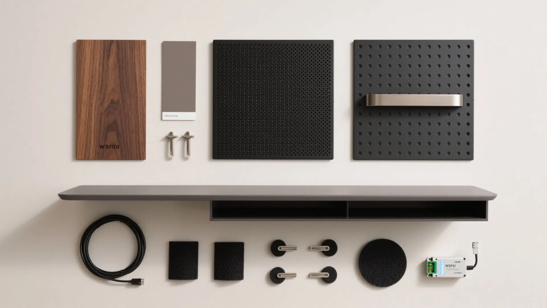 Floating Media Console with Hidden Power and Sound