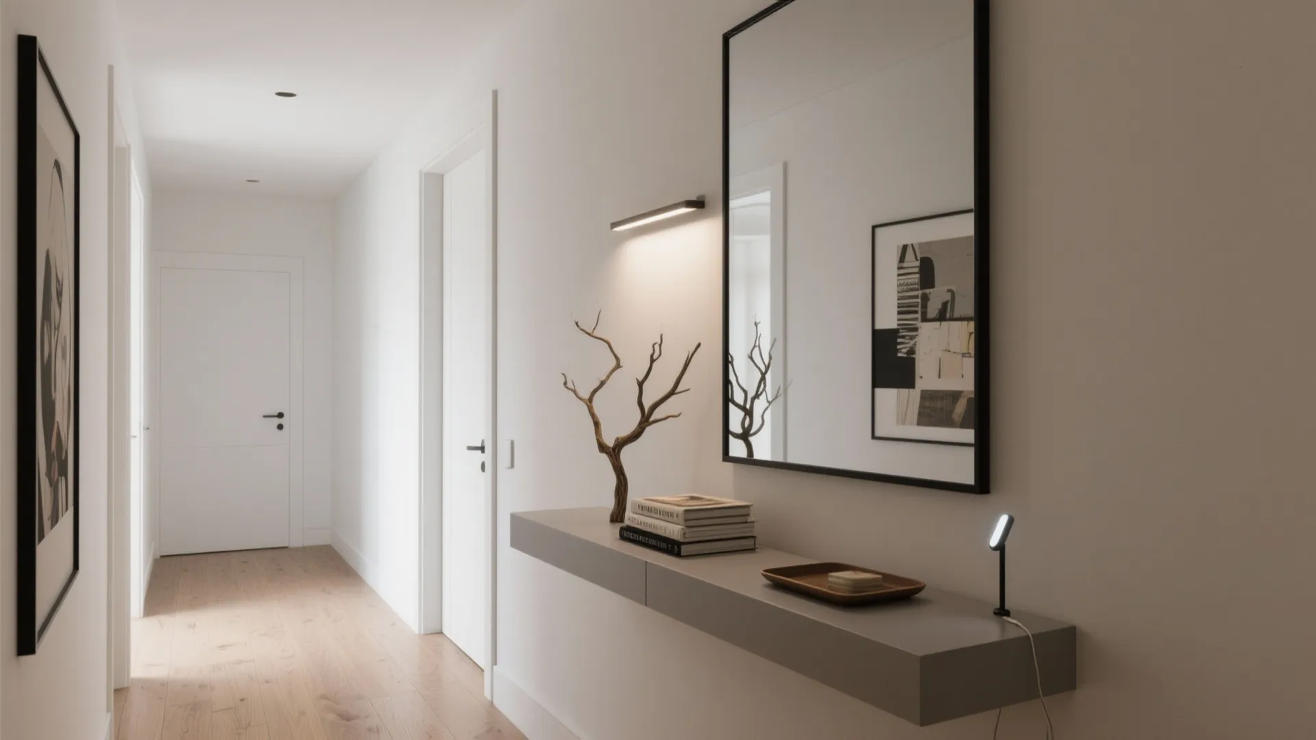 3) Asymmetrical Console + Tall Mirror Composition