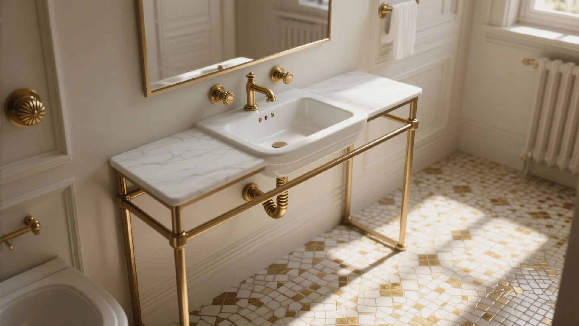 4) Slim Console Sink with Luxe Metals