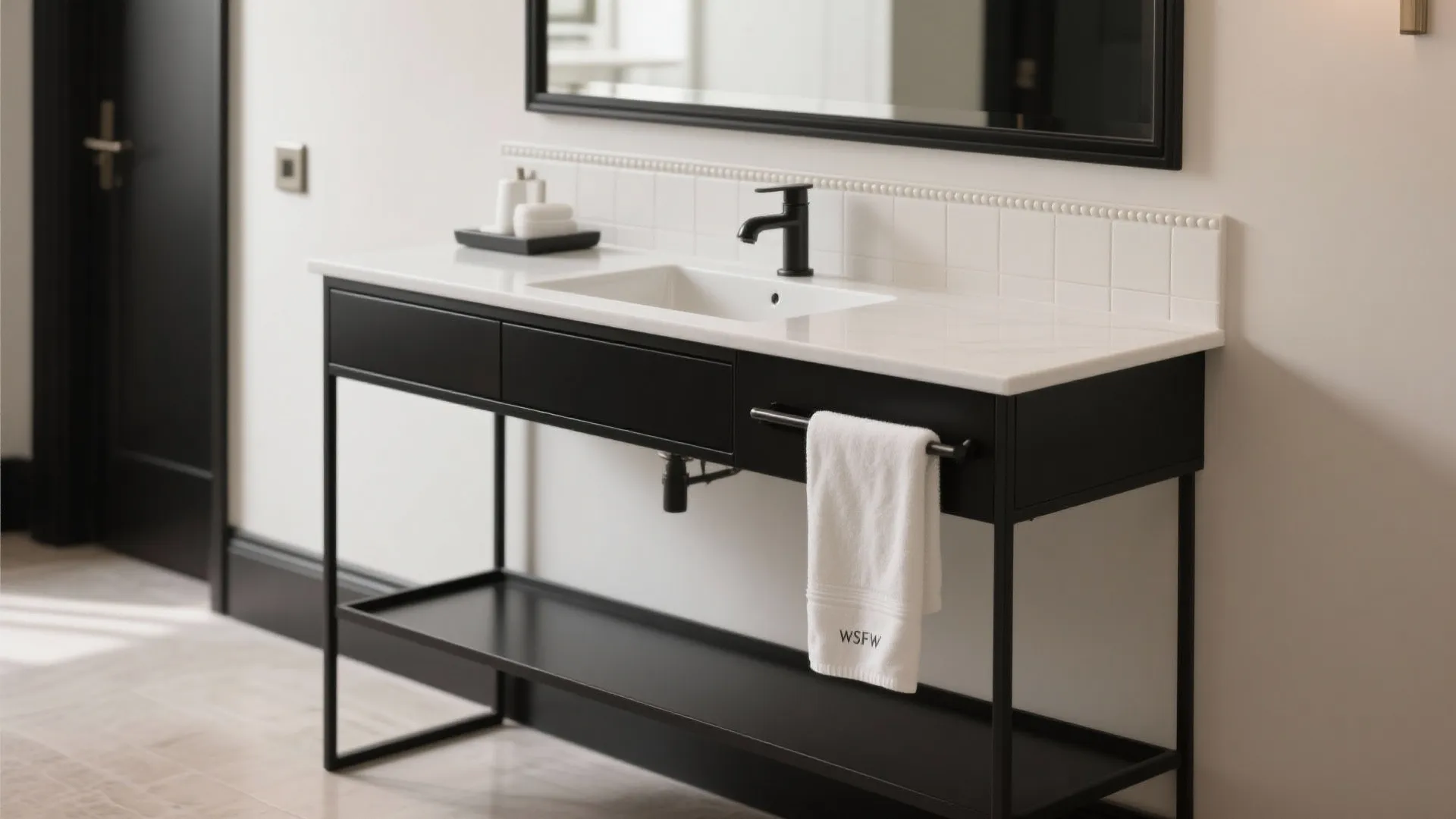 3) Console Sink With Open Base and Towel Bar