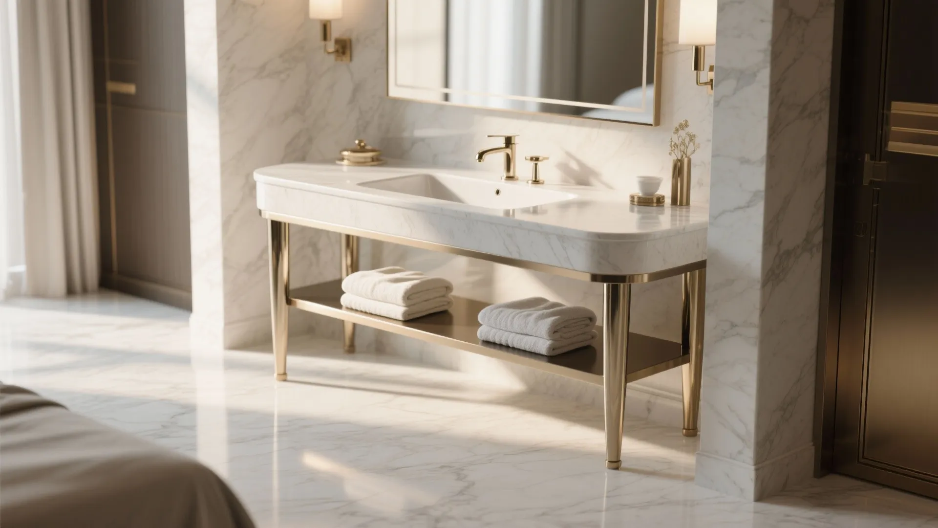 10. Console Sinks with Open Shelving