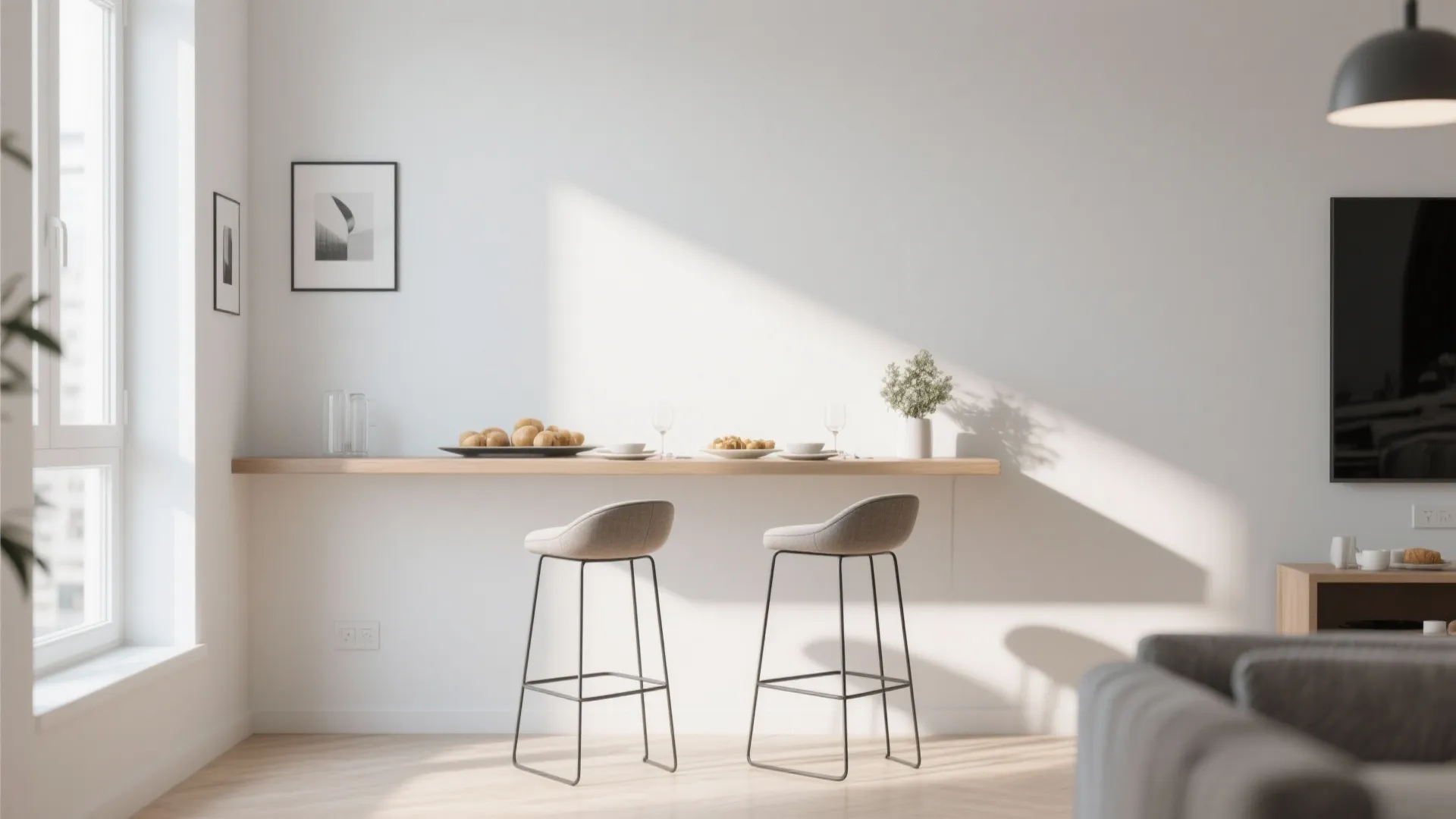 7. Narrow Console + Stools