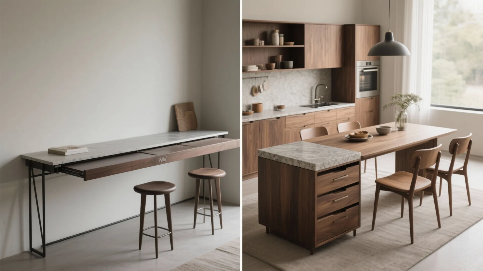 5. Multifunctional islands or console-to-table conversions