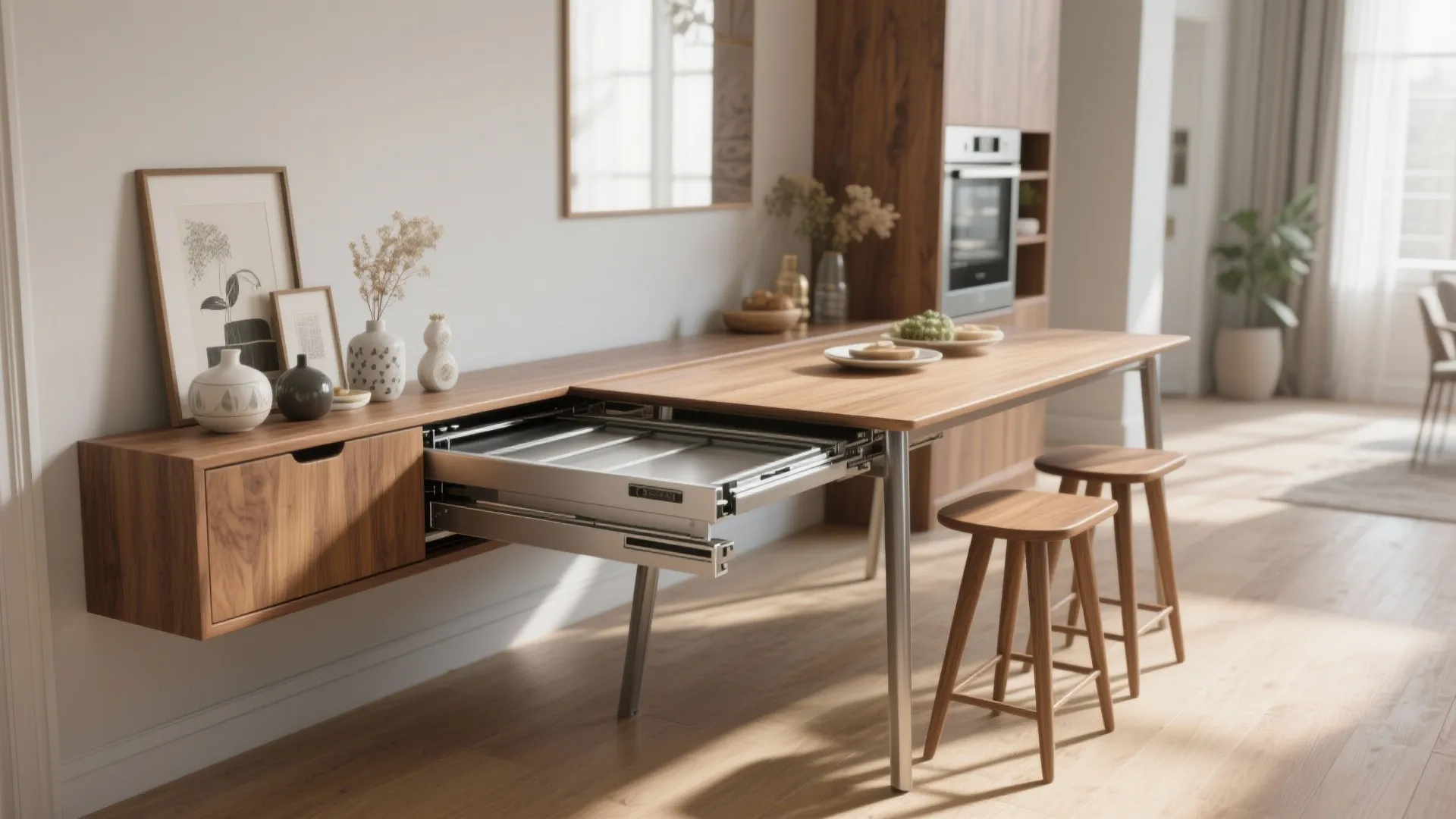 2. Slim console that converts to a dining table