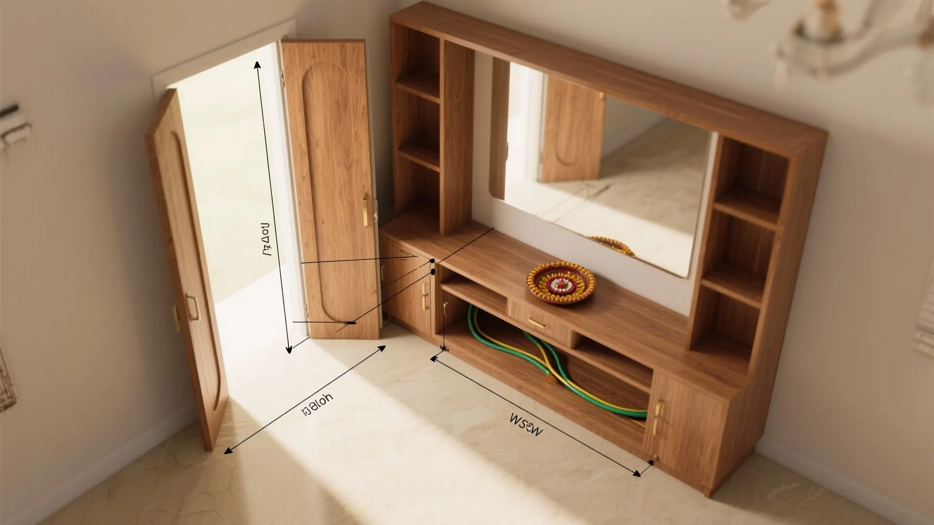 Foldable pooja cabinet that doubles as console