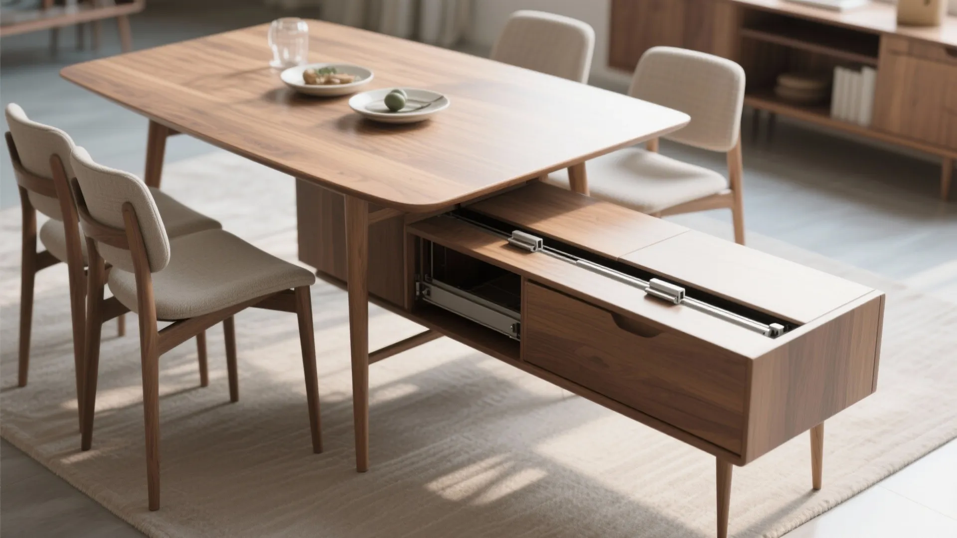 Multi-use furniture: console to dining table conversions