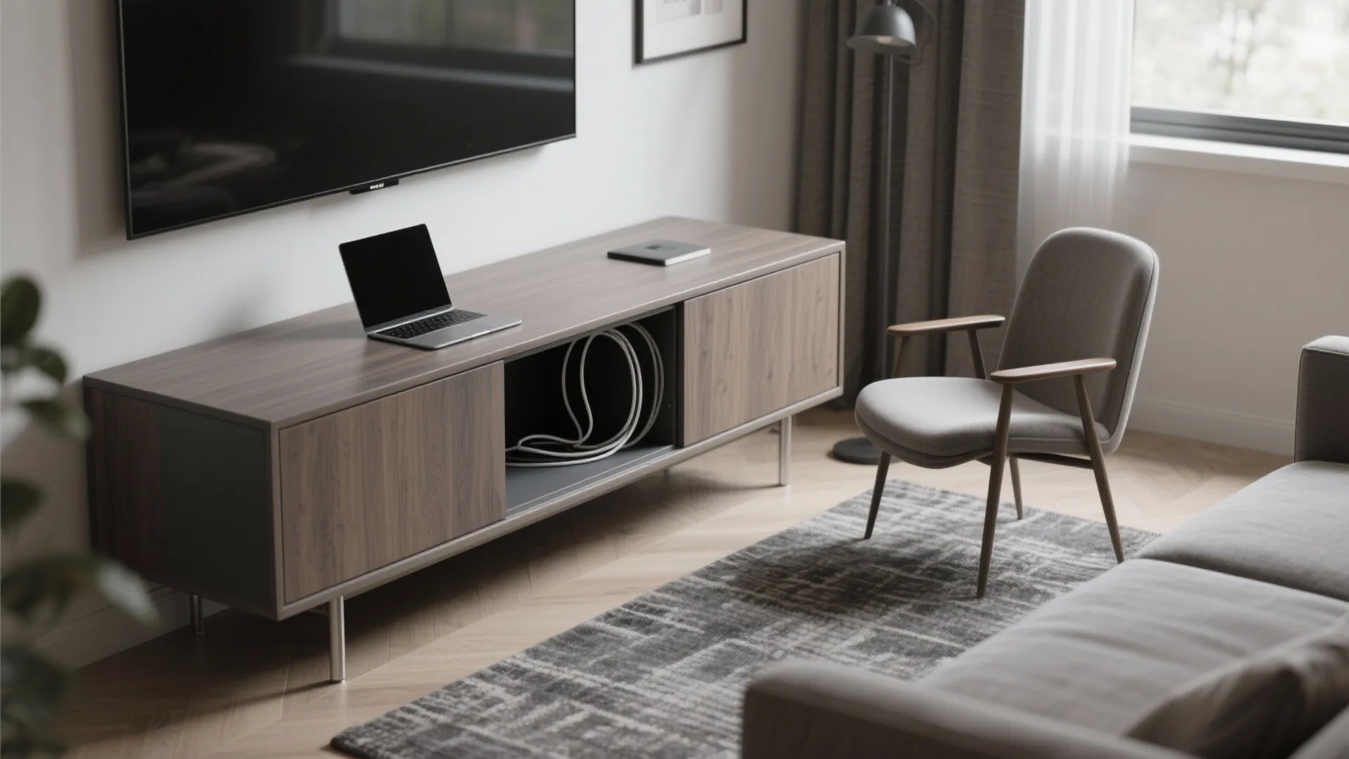 3. Console that doubles as a TV stand and workspace