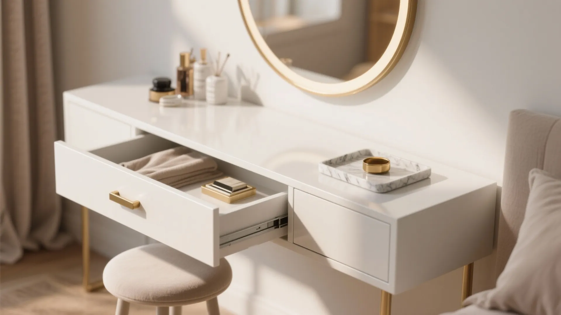 4. Slim console desk that doubles as a vanity