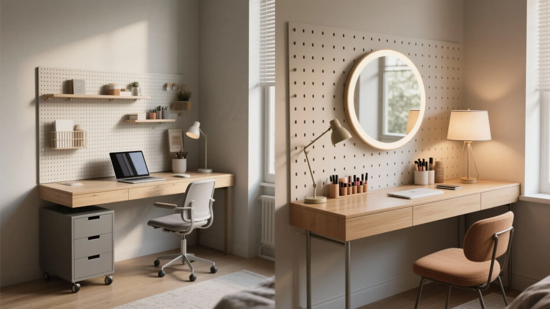 4. Narrow console desk that doubles as a vanity