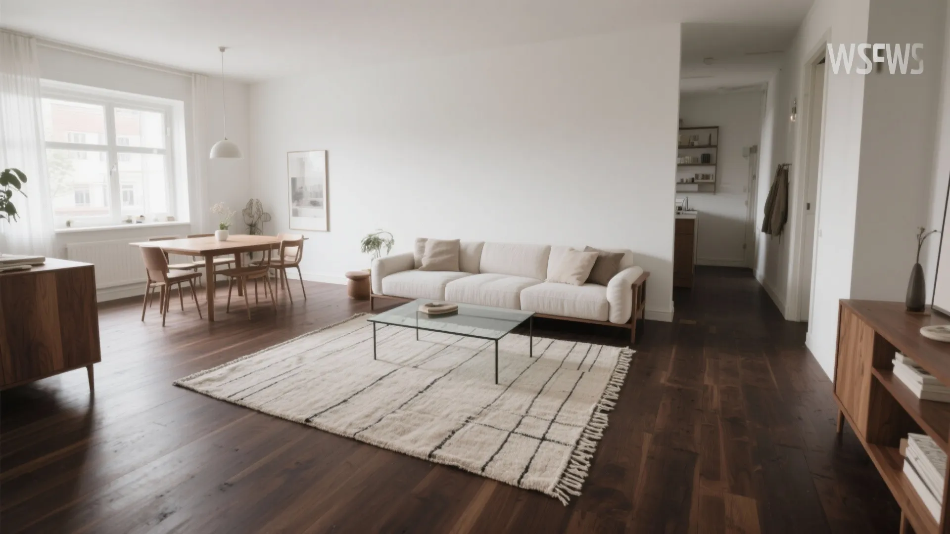 4) Keep flooring continuous and layer rugs with intention