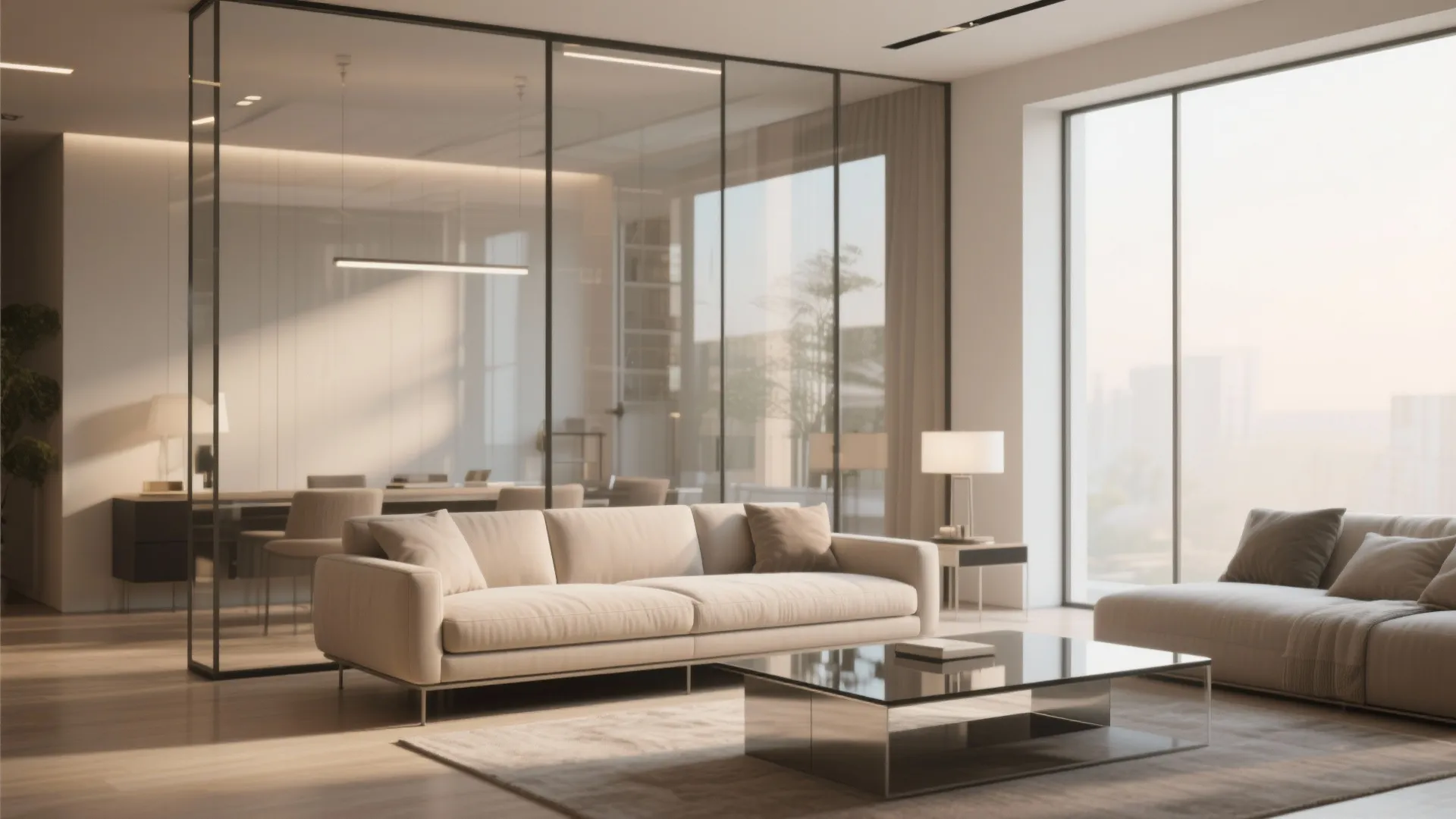 Contemporary Diwan with Glass Backdrop