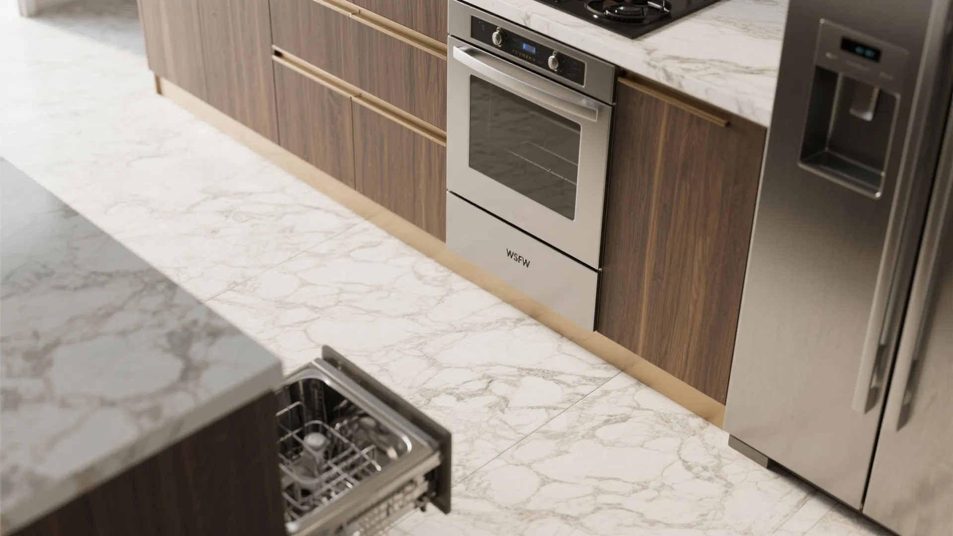 4. Continuous countertop and integrated appliances