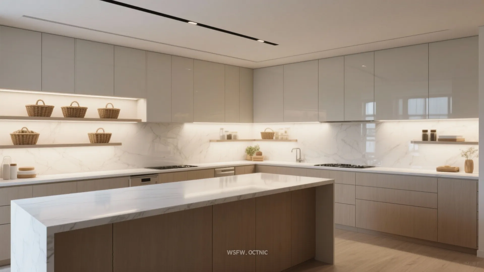 2. Embrace Continuous Counter and Low Upper Cabinets