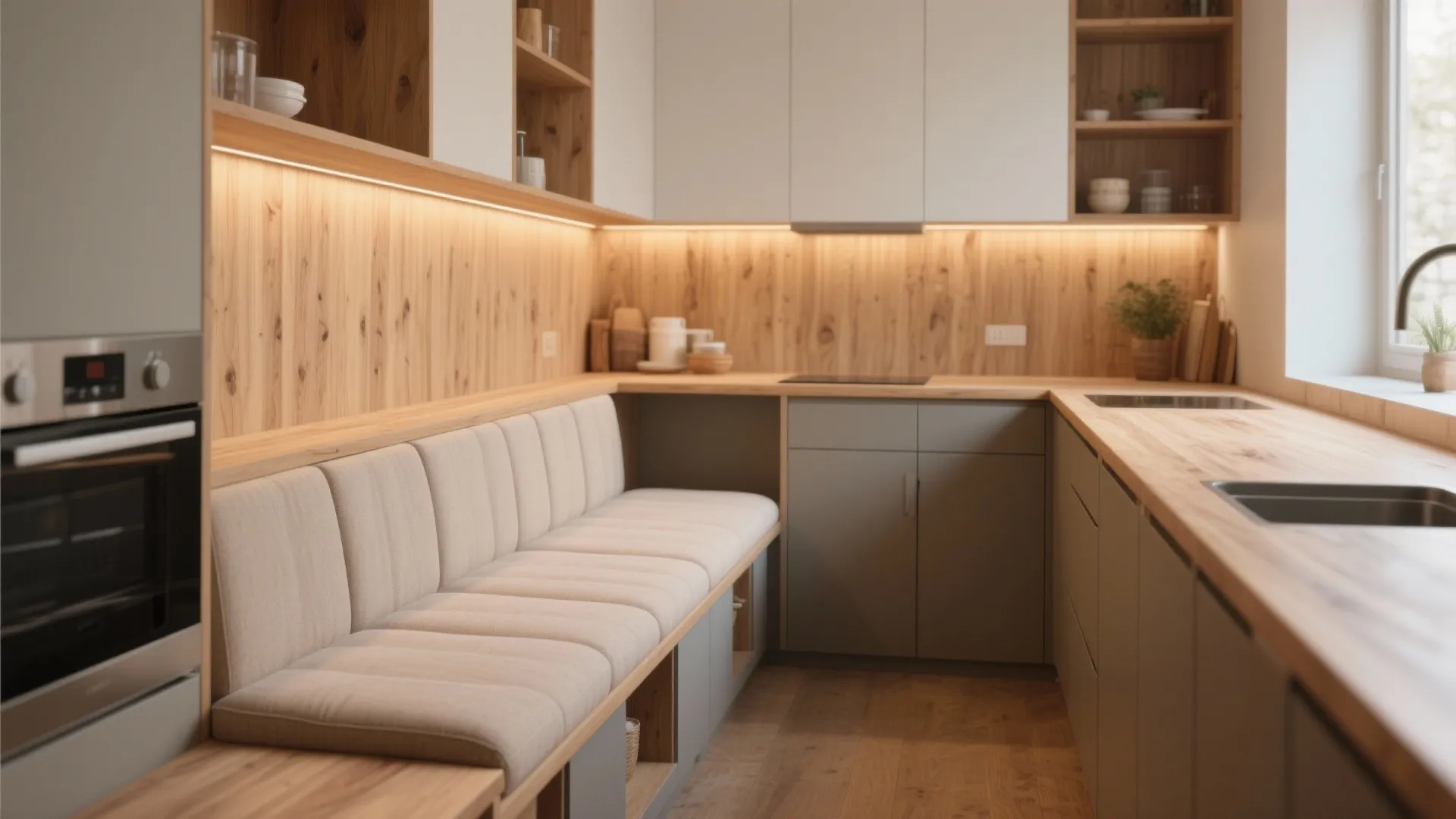 Continuous counter with integrated seating