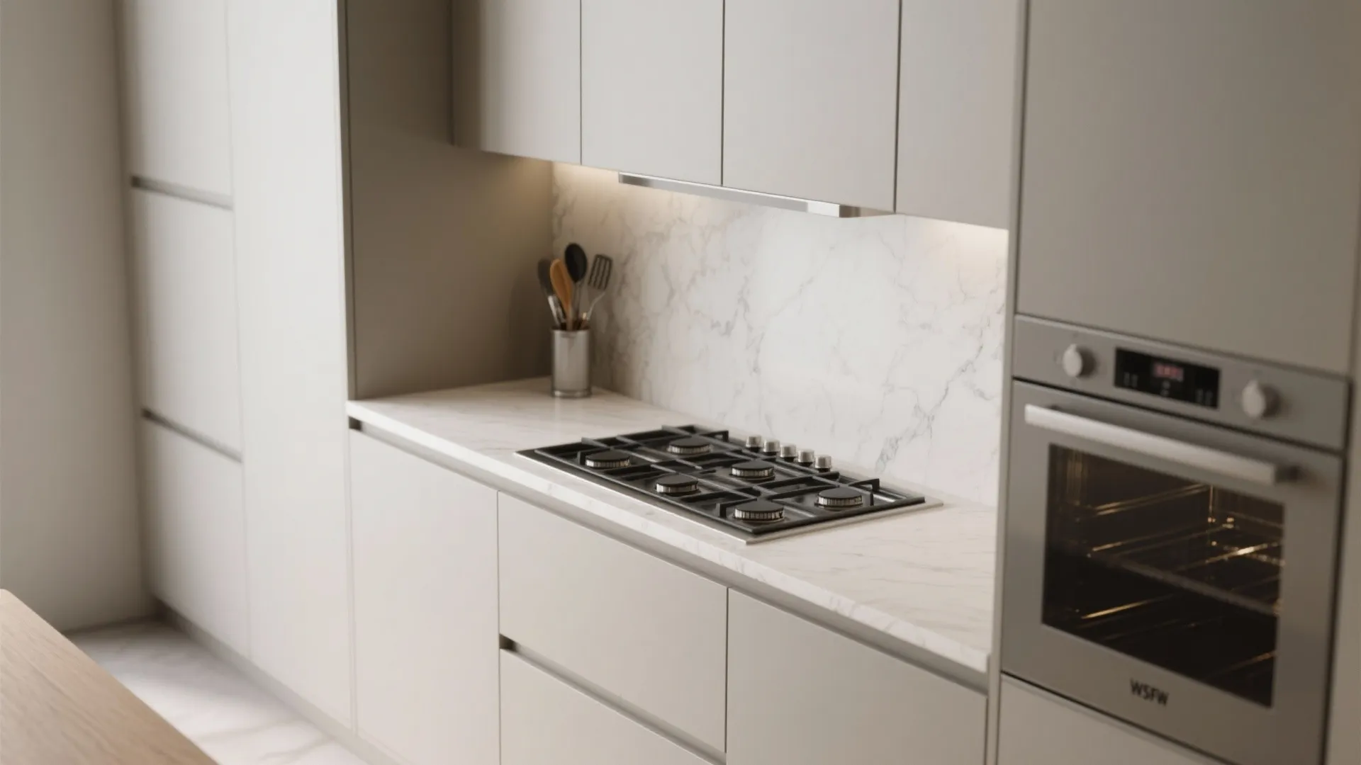 2. Run continuous countertops and integrated appliances