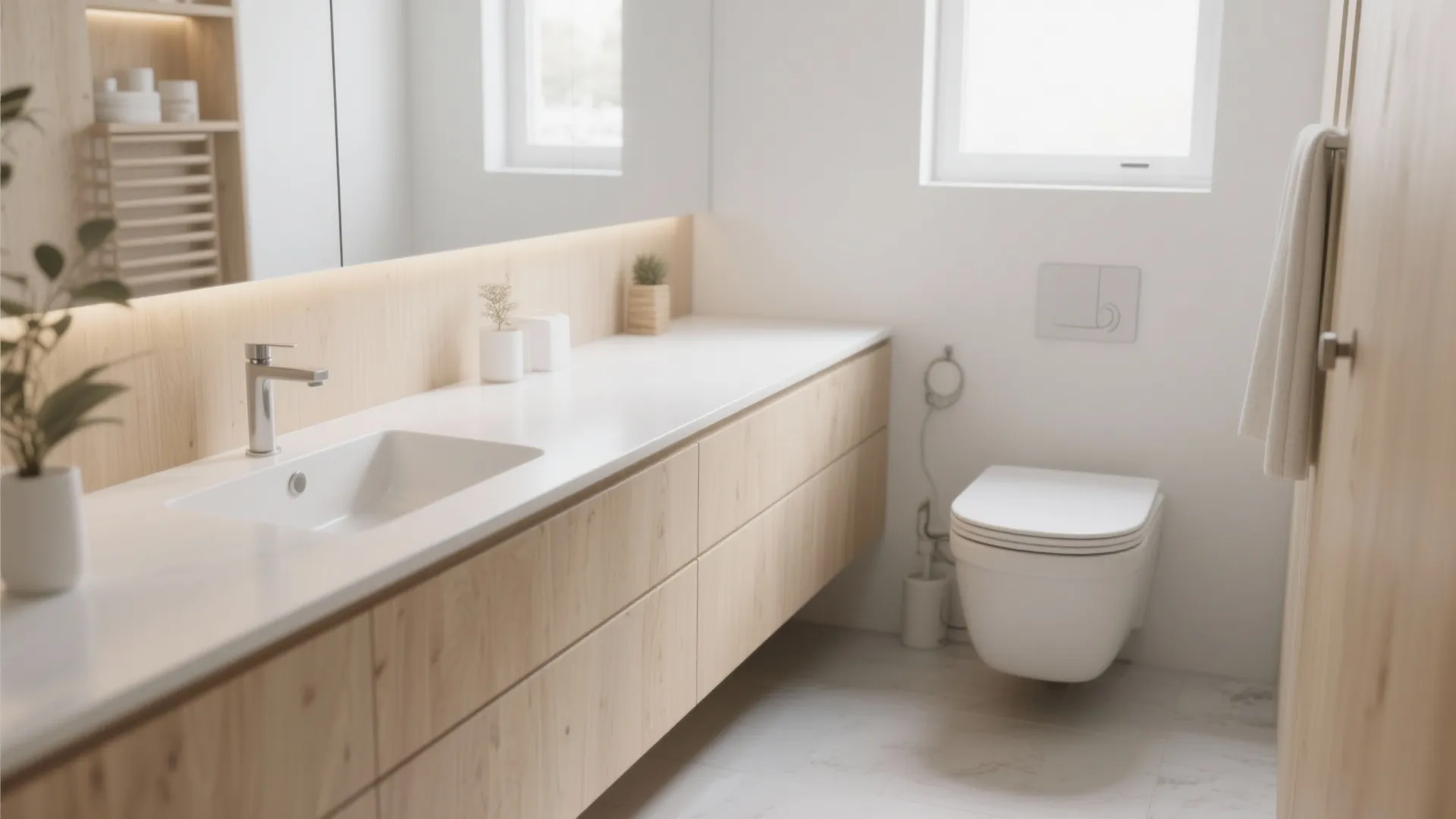 9. Continuous Countertop over Toilet