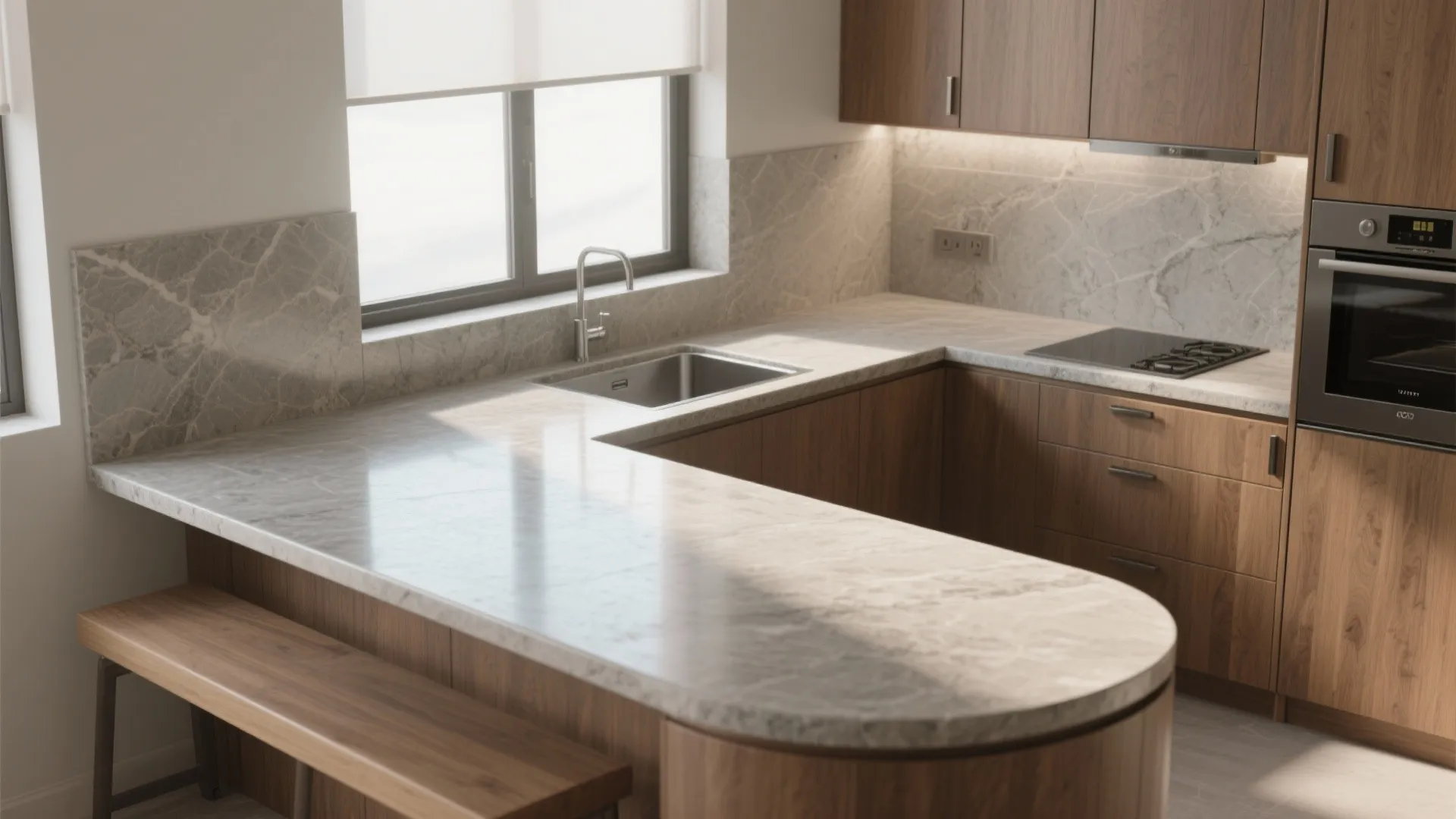 2. Continuous countertop that wraps the corner